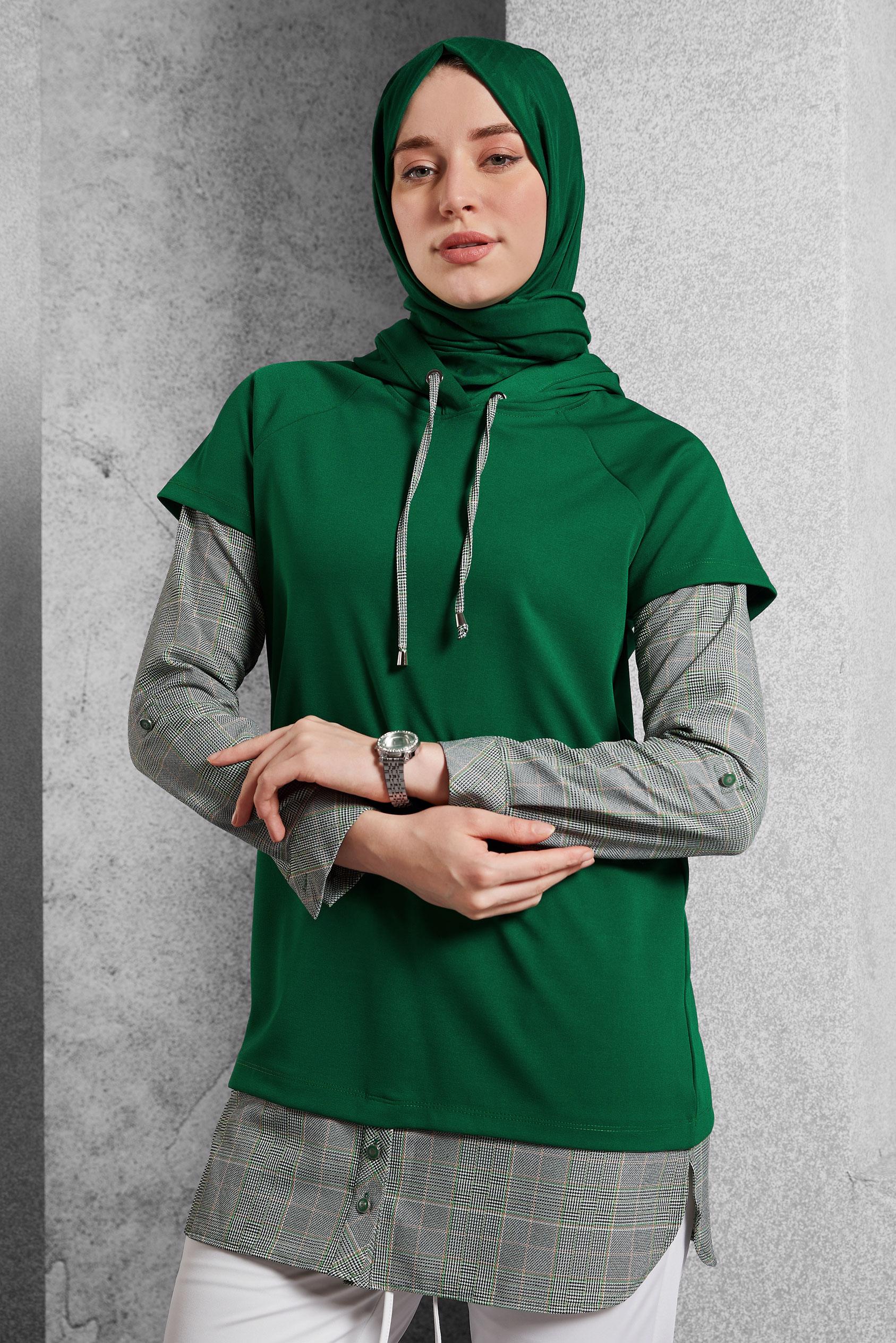 Vêtements hijab VERT TUNIQUE À CAPUCHE 45284 