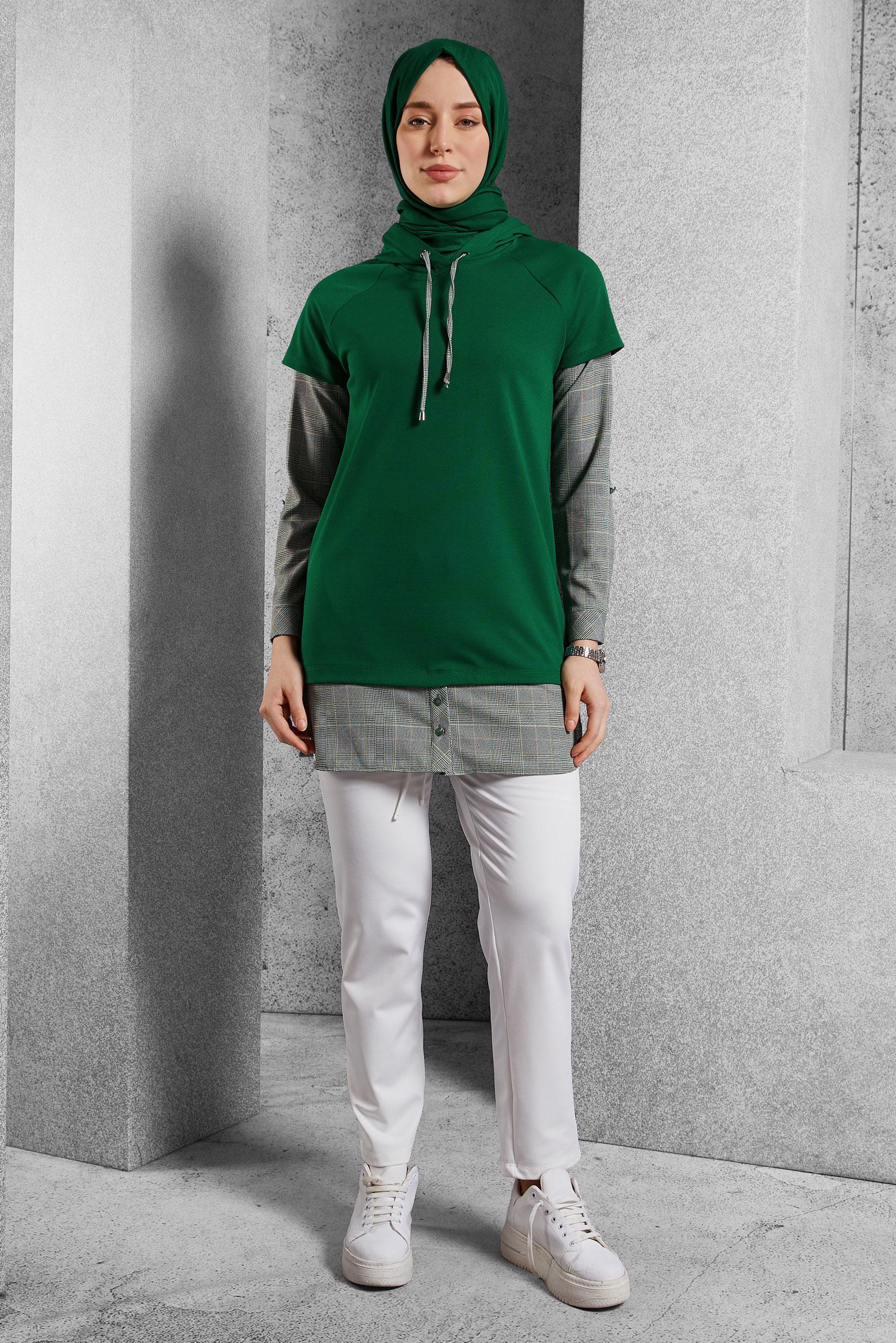 Vêtements hijab VERT TUNIQUE À CAPUCHE 45284 