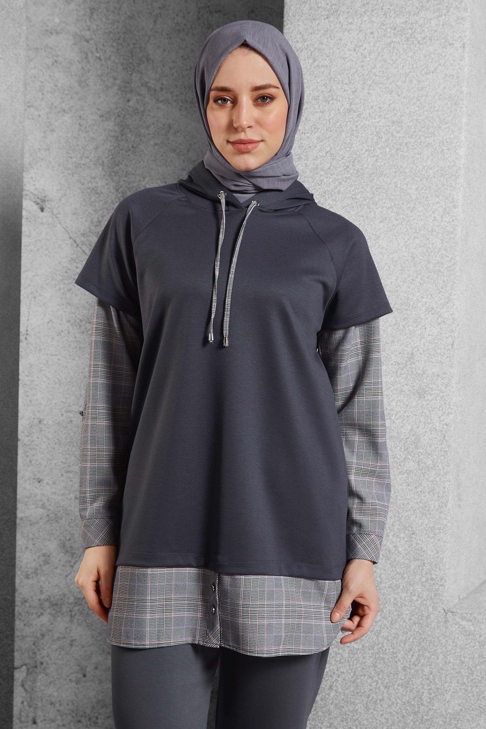 Vêtements hijab GRIS TUNIQUE À CAPUCHE 45284 