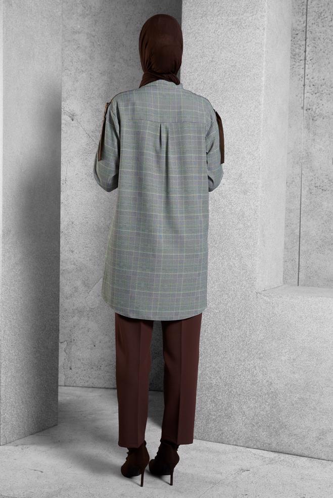 Vêtements hijab VERT TUNIQUE À MOTIF CARREAUX 45291 - ALVİNA