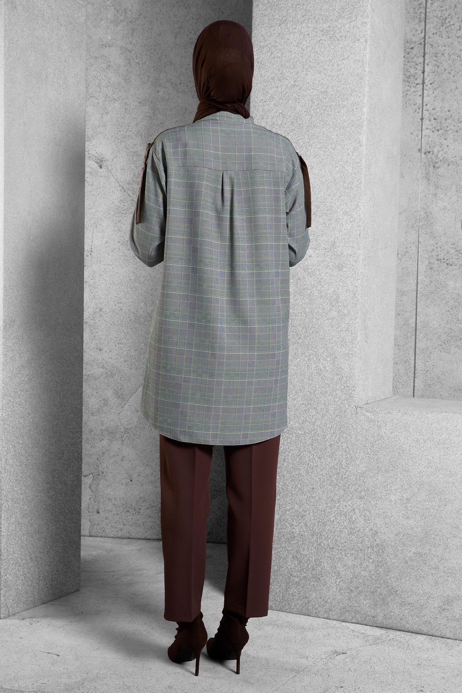 Vêtements hijab VERT TUNIQUE À MOTIF CARREAUX 45291