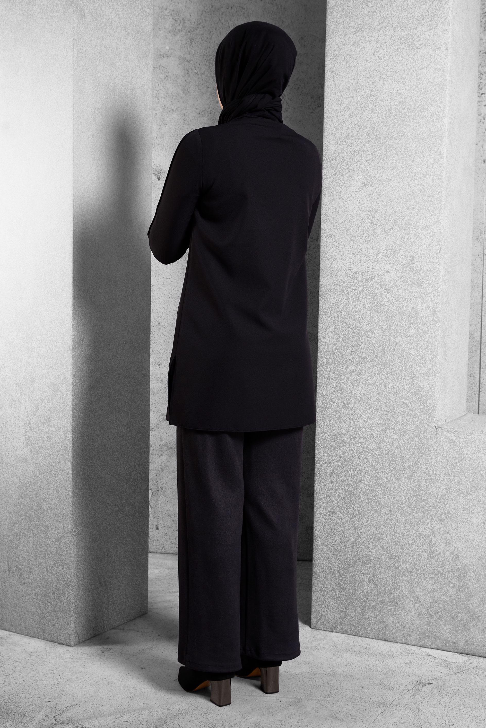 Tesettür giyim SİYAH GÖMLEK YAKA TUNİK 45295