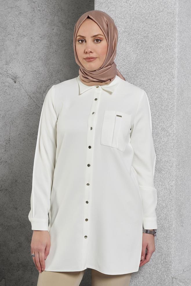 Tesettür giyim BEYAZ GÖMLEK YAKA TUNİK 45295 - ALVİNA