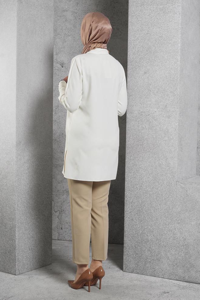 Tesettür giyim BEYAZ GÖMLEK YAKA TUNİK 45295 - ALVİNA