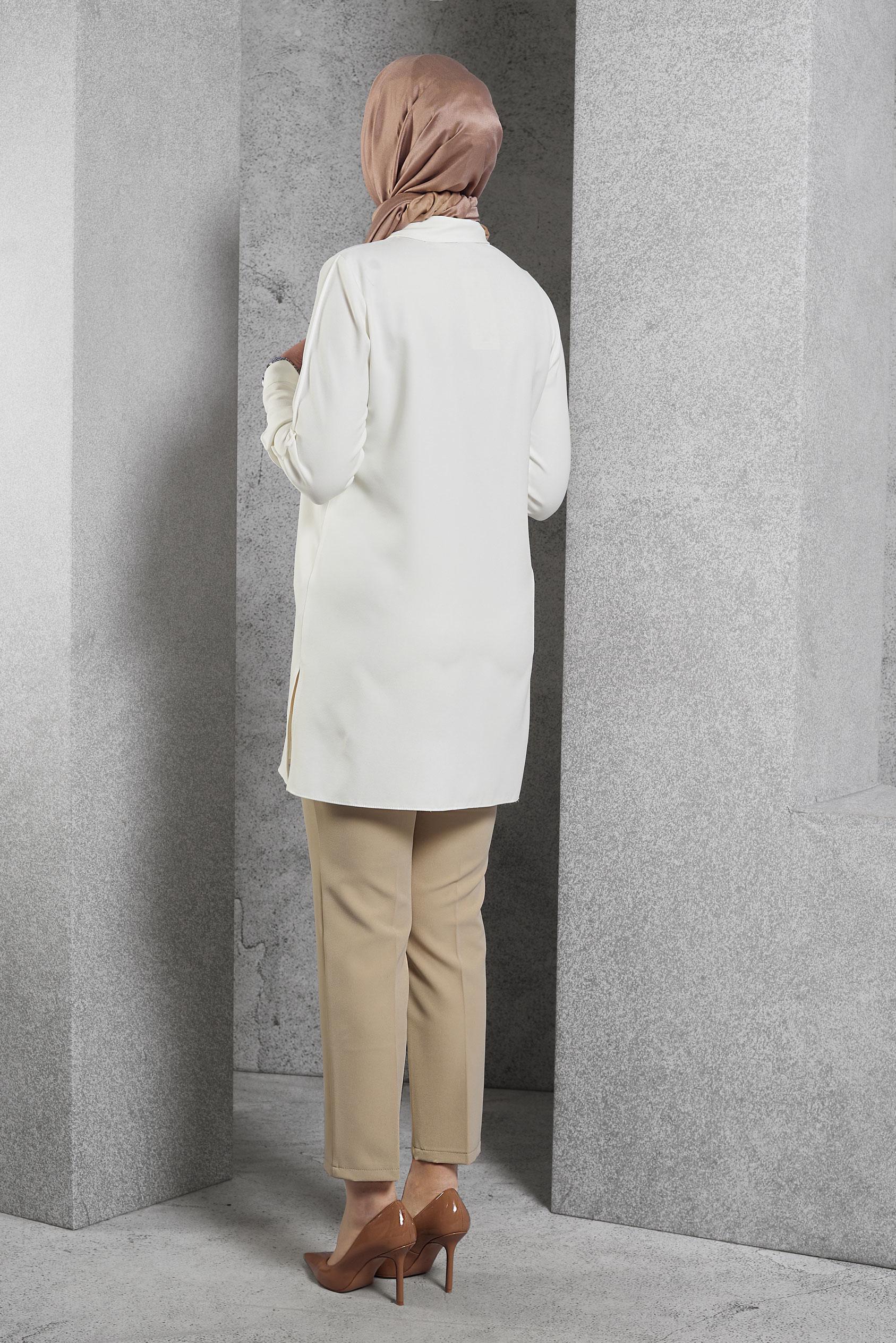 Tesettür giyim BEYAZ GÖMLEK YAKA TUNİK 45295