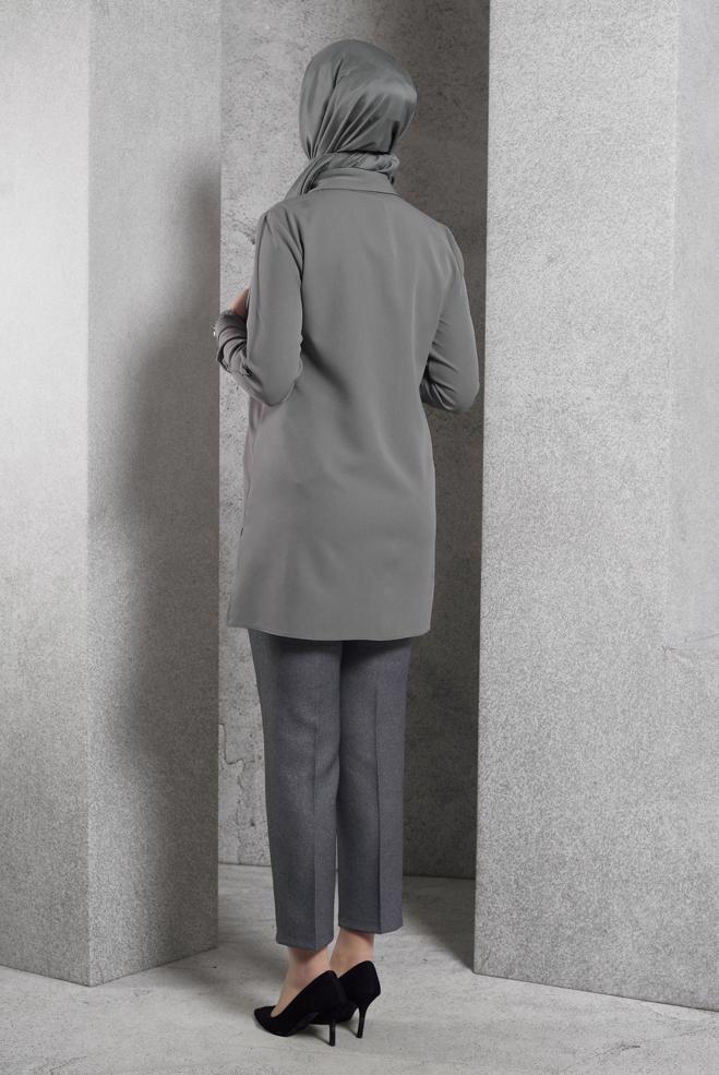 Vêtements hijab GRIS TUNIQUE COL CHEMISE 45295 - ALVİNA
