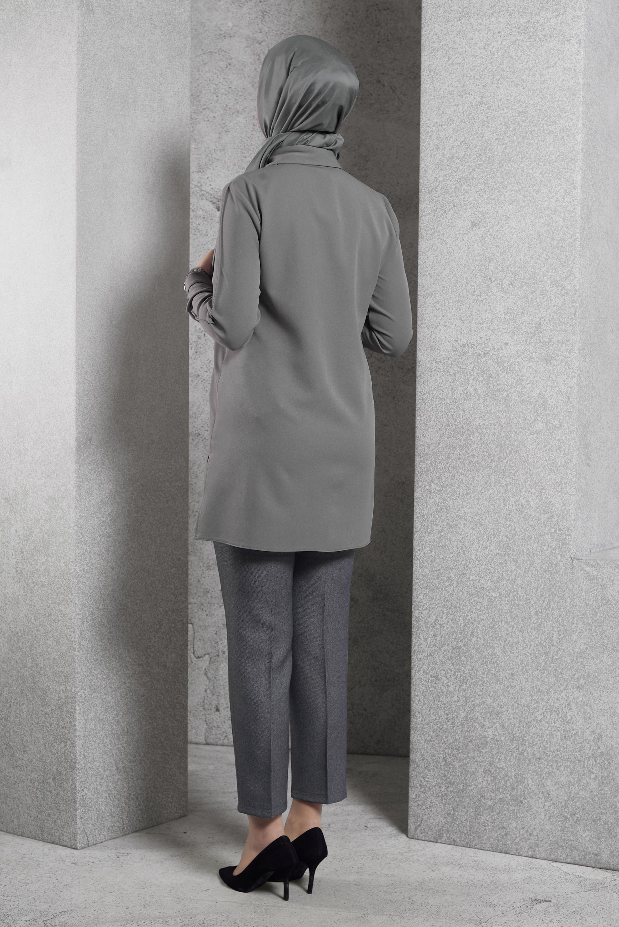 Tesettür giyim GRİ GÖMLEK YAKA TUNİK 45295