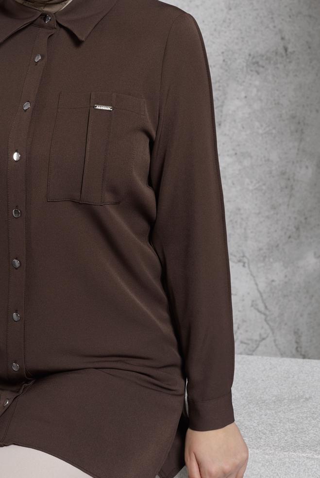 Tesettür giyim KAHVE GÖMLEK YAKA TUNİK 45295 - ALVİNA