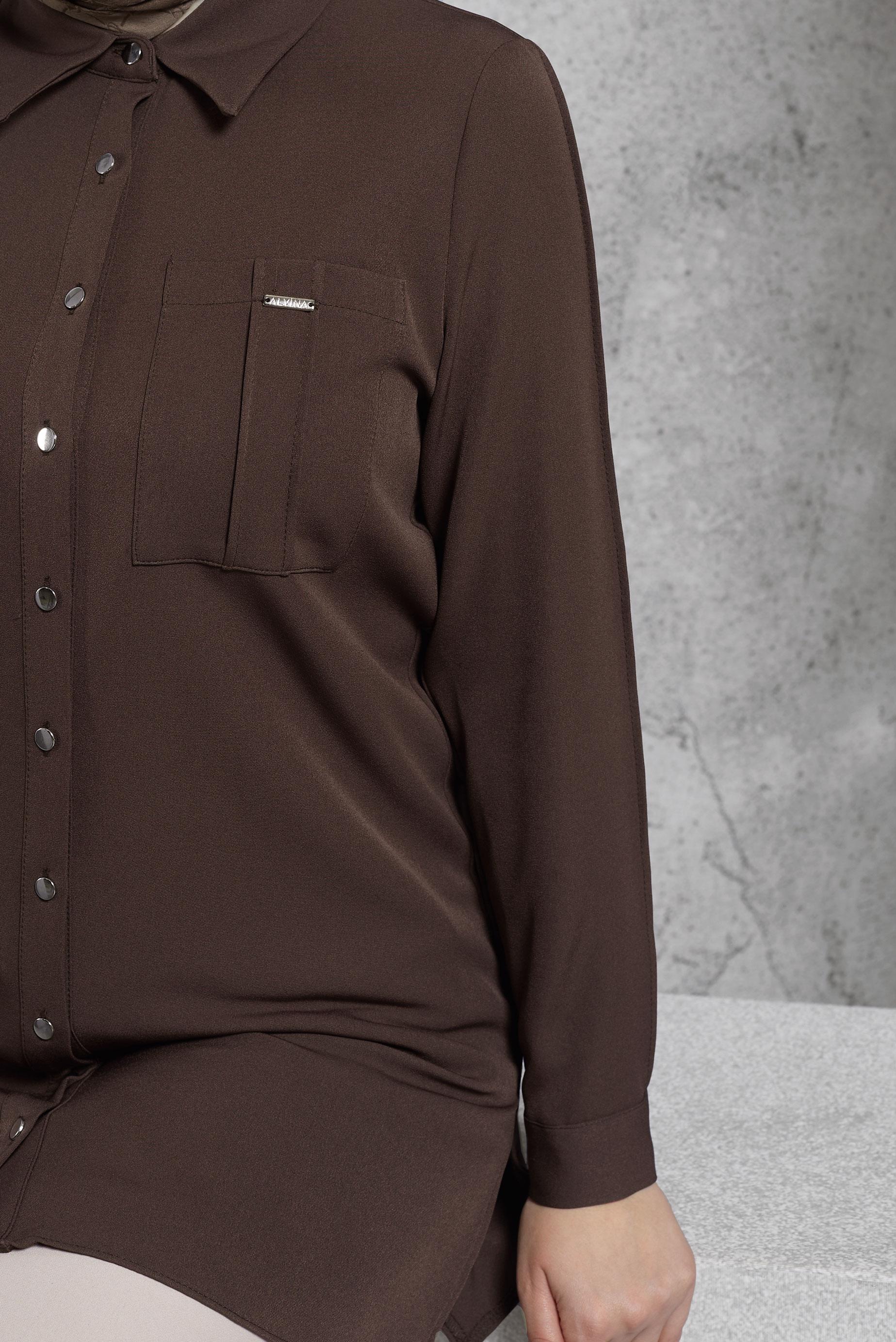 Tesettür giyim KAHVE GÖMLEK YAKA TUNİK 45295