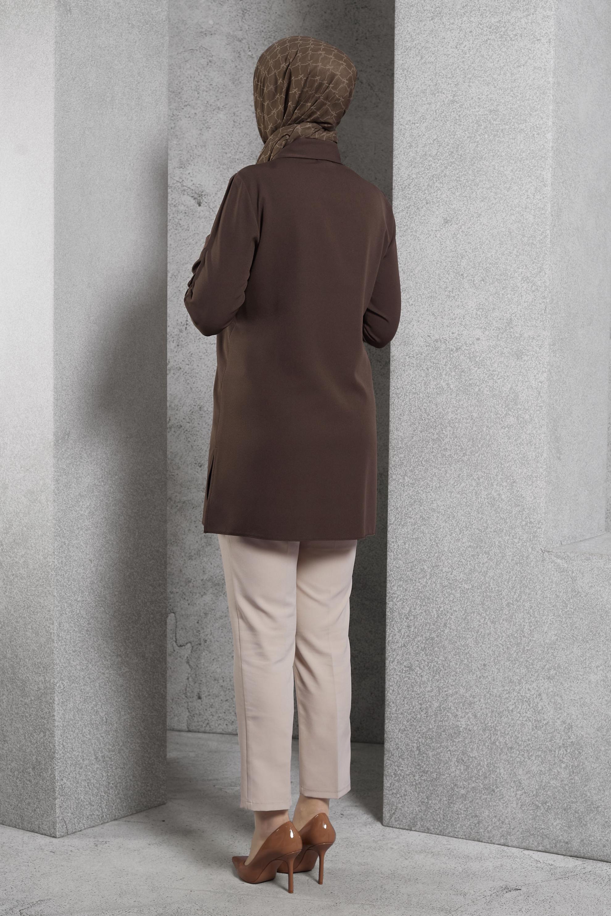 Tesettür giyim KAHVE GÖMLEK YAKA TUNİK 45295