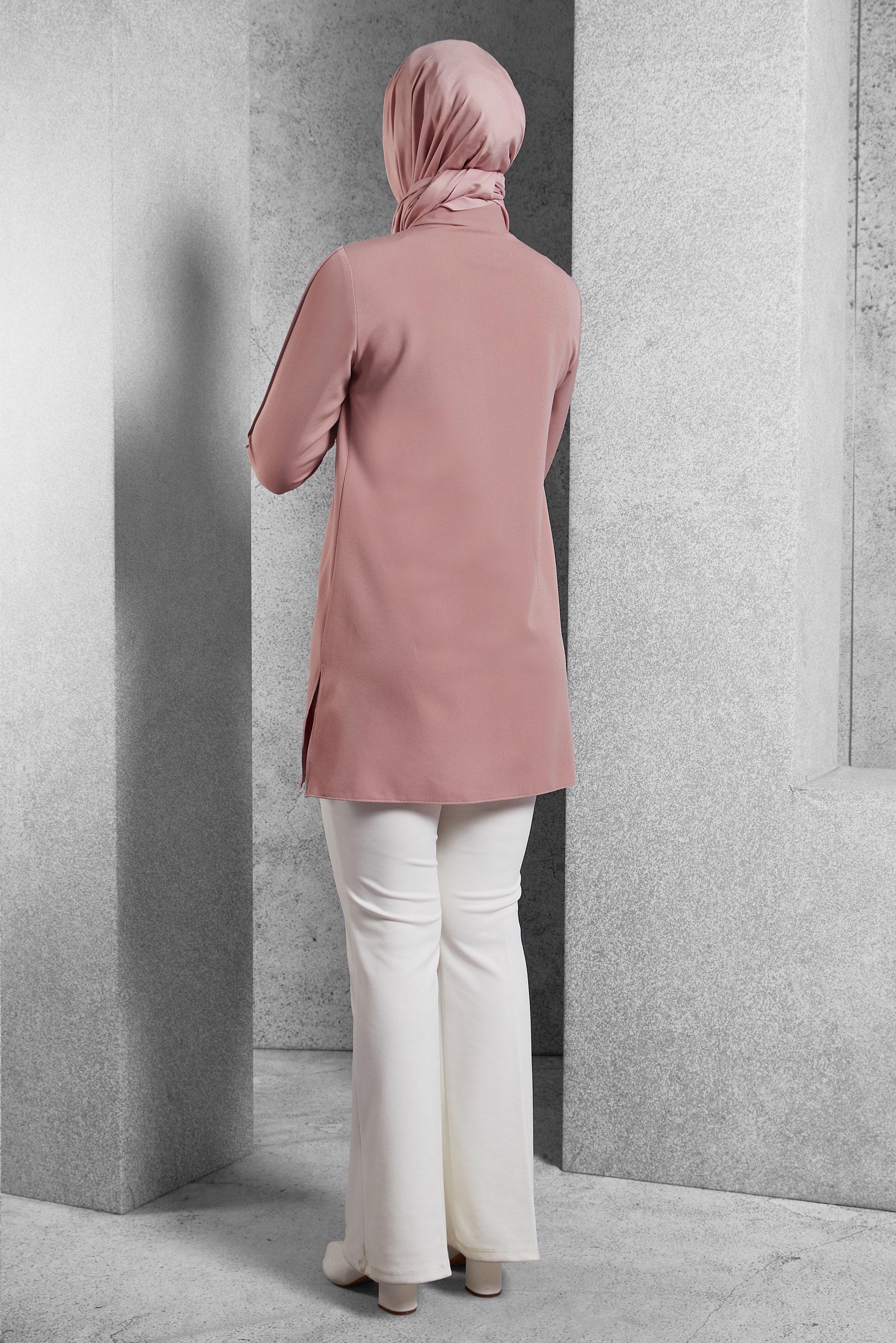 Tesettür giyim PUDRA GÖMLEK YAKA TUNİK 45295