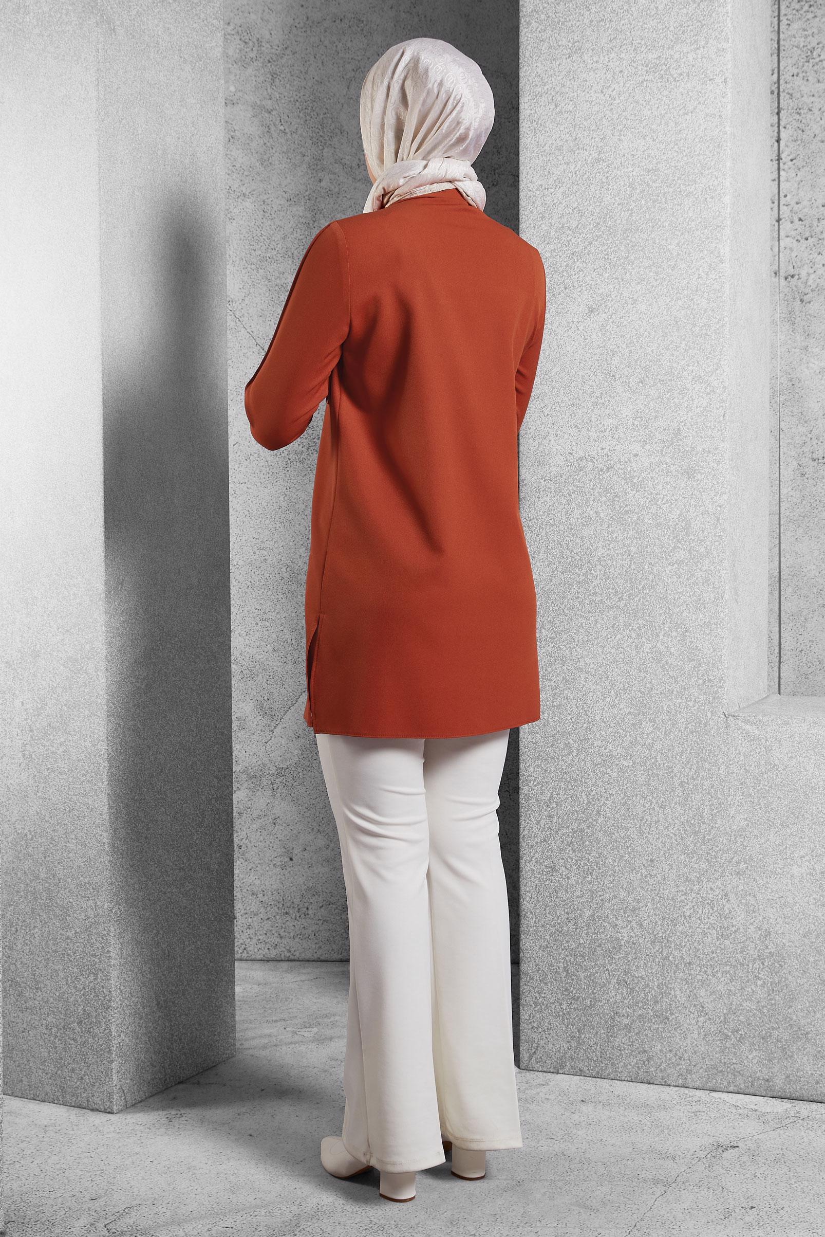 Vêtements hijab ORANGE TUNIQUE COL CHEMISE 45295