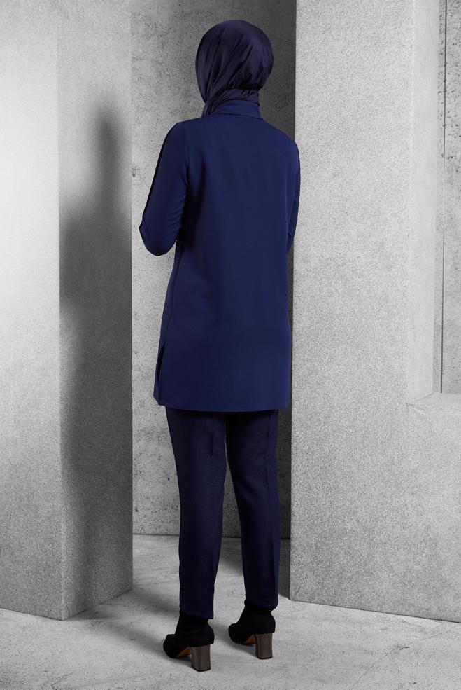 Tesettür giyim LACİVERT GÖMLEK YAKA TUNİK 45295 - ALVİNA