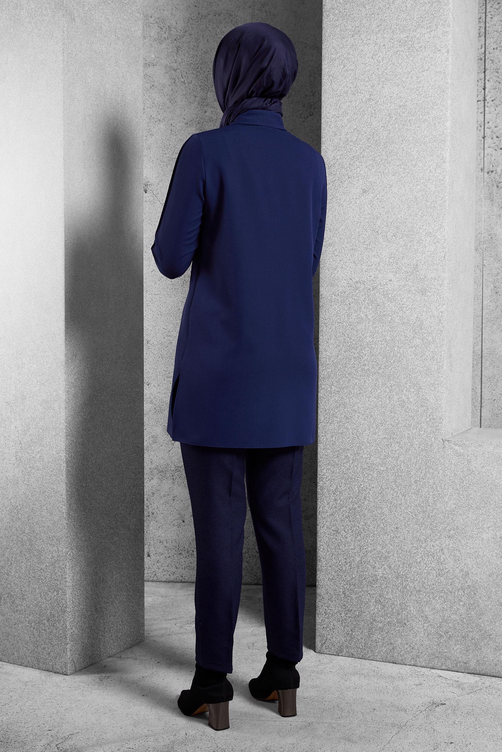 Tesettür giyim LACİVERT GÖMLEK YAKA TUNİK 45295