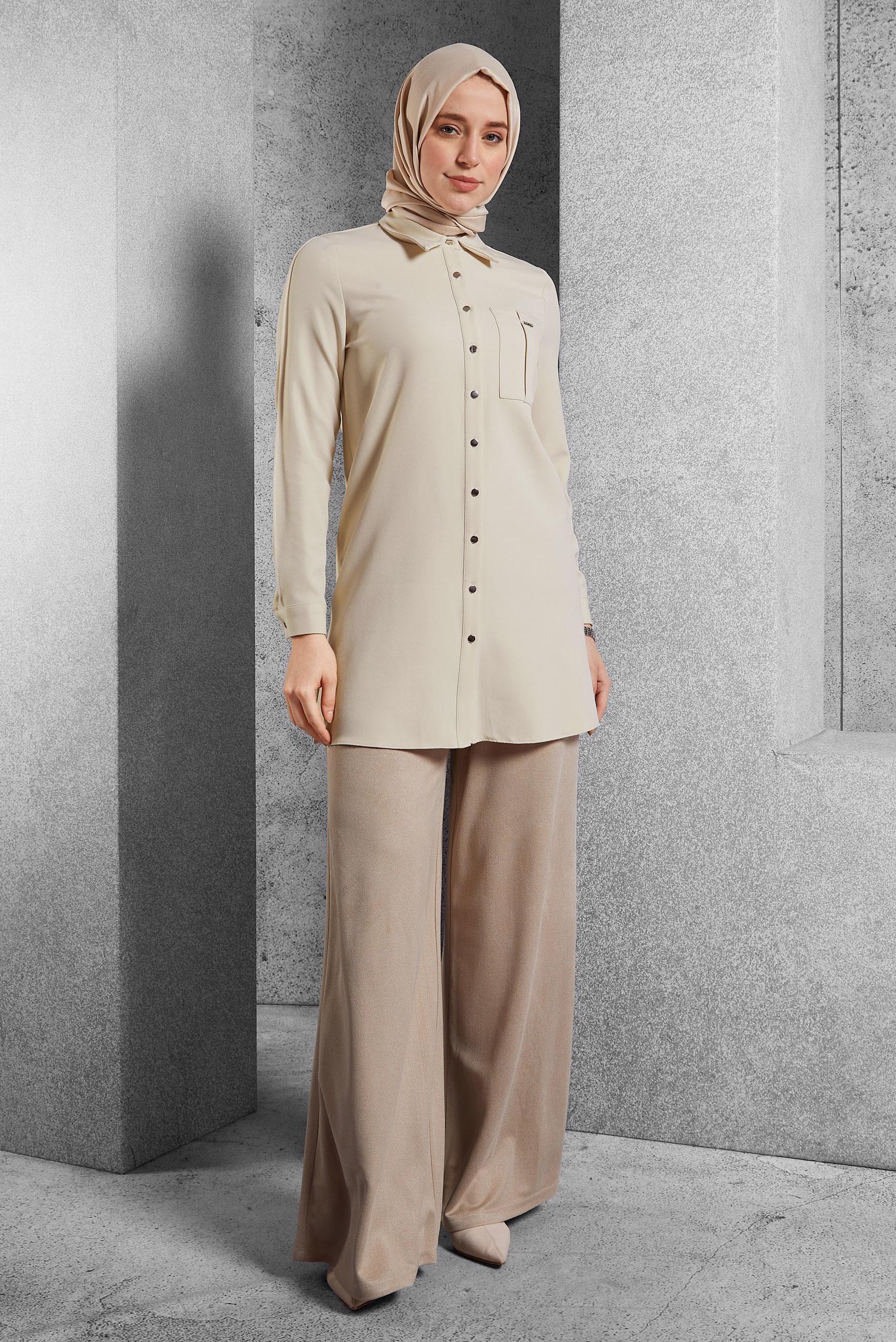 Vêtements hijab ÉCRUE TUNIQUE COL CHEMISE 45295