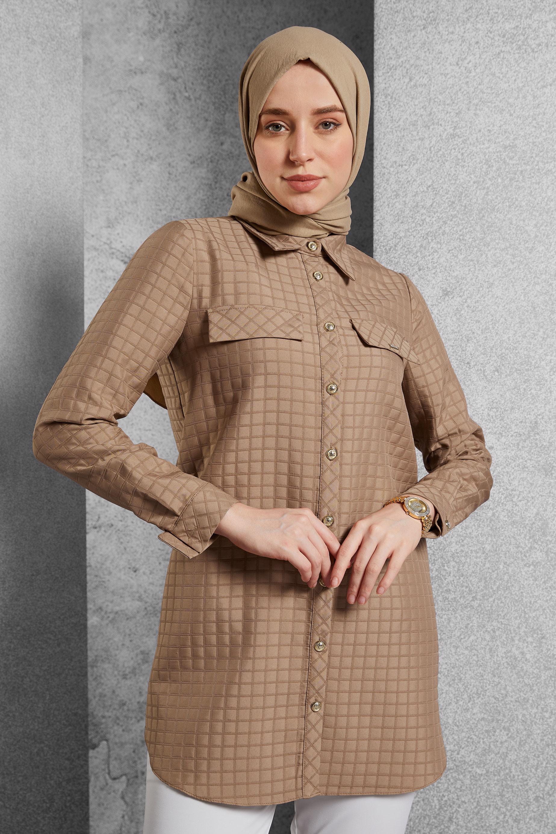 Vêtements hijab BRUN TUNIQUE COL CHEMISE  45296