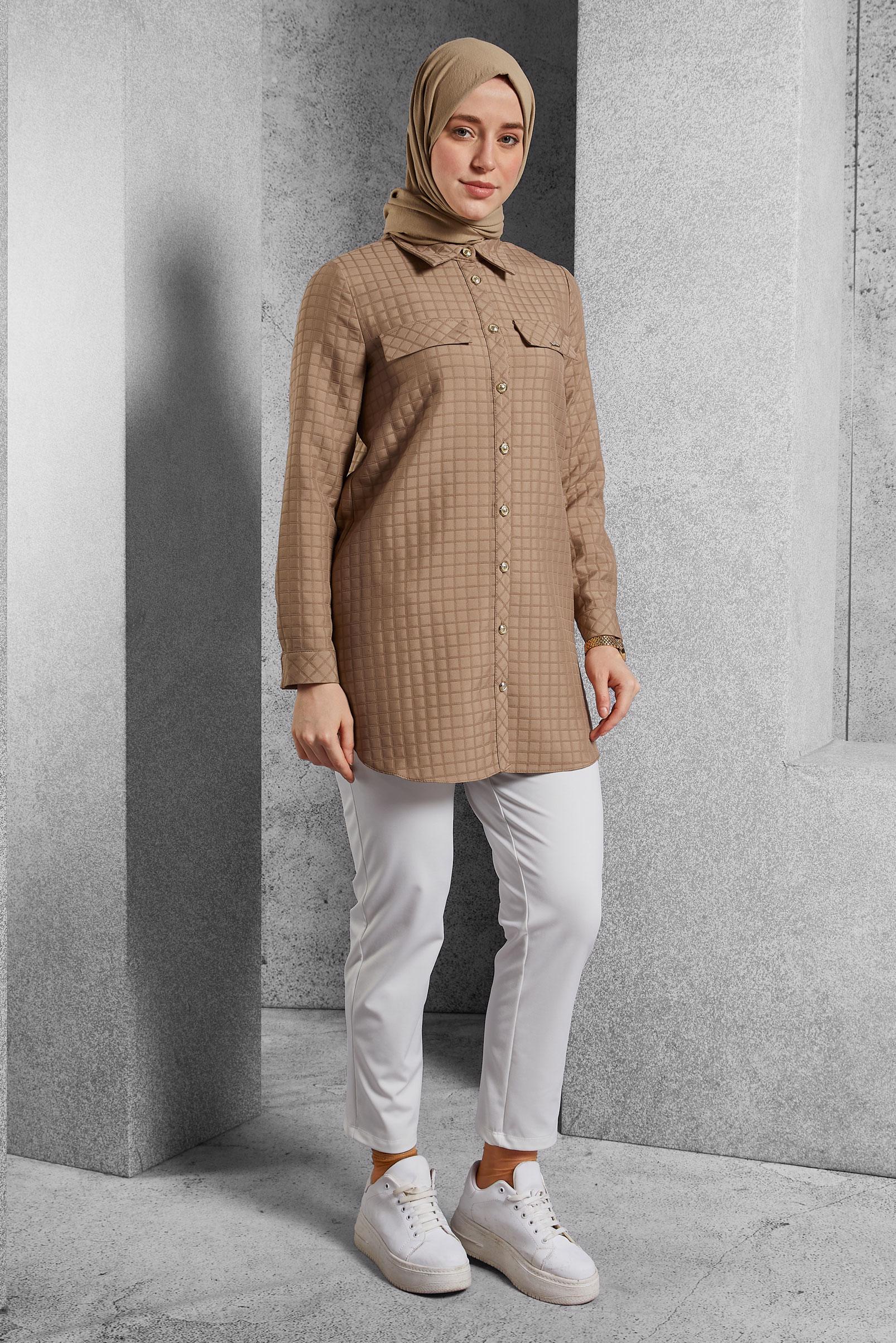 Vêtements hijab BRUN TUNIQUE COL CHEMISE  45296