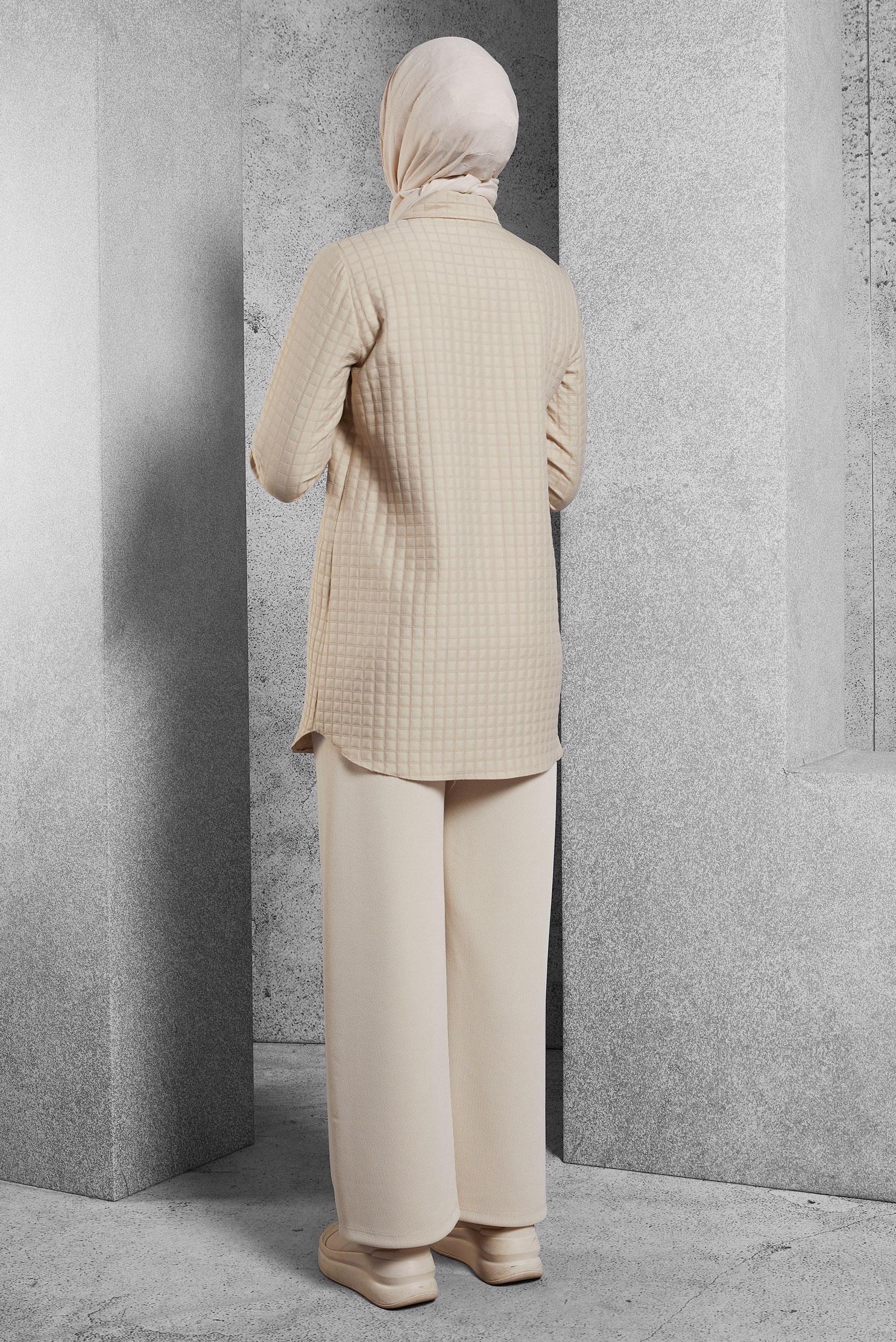 Vêtements hijab BEIGE TUNIQUE COL CHEMISE  45296