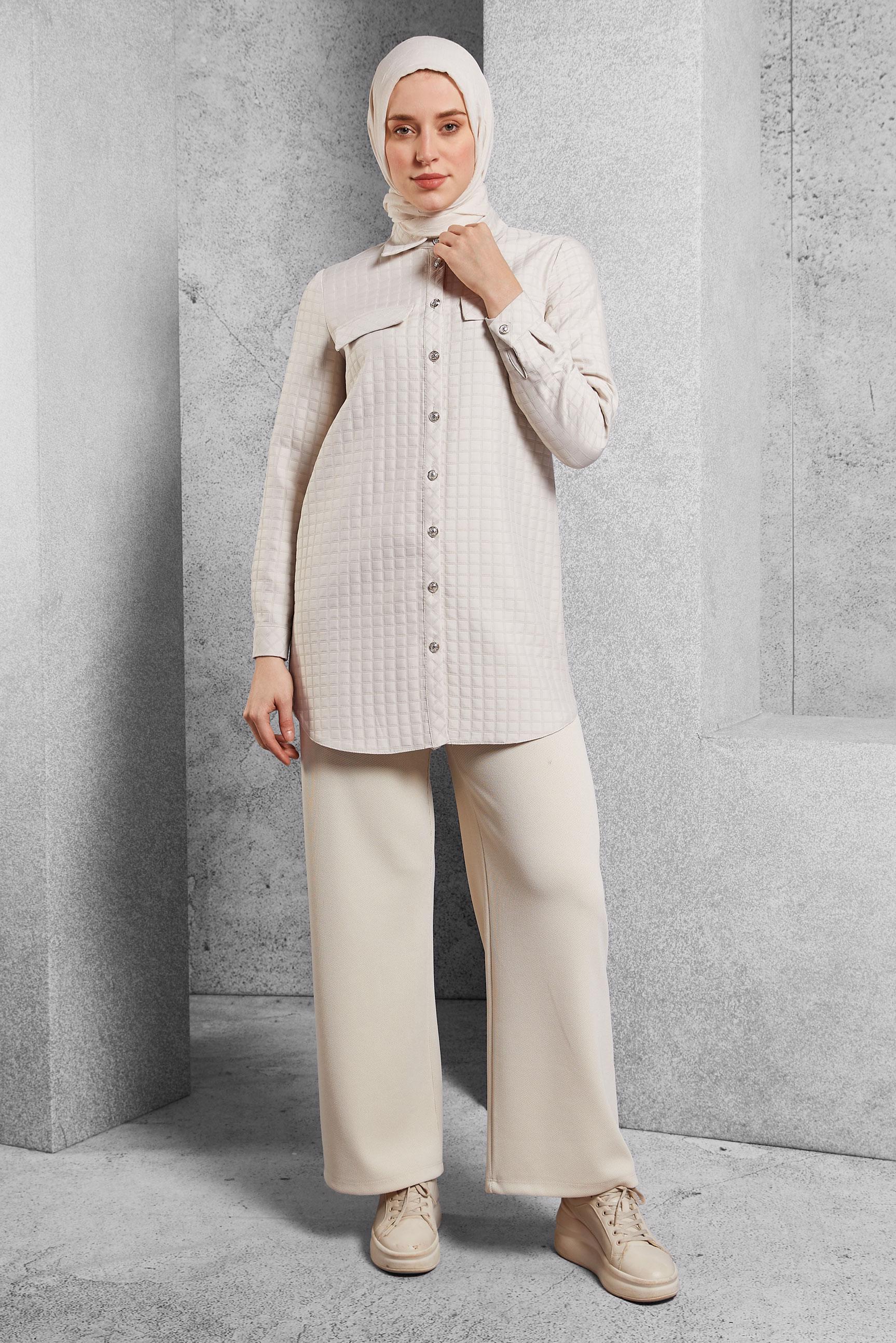 Vêtements hijab BEIGE TUNIQUE COL CHEMISE  45296