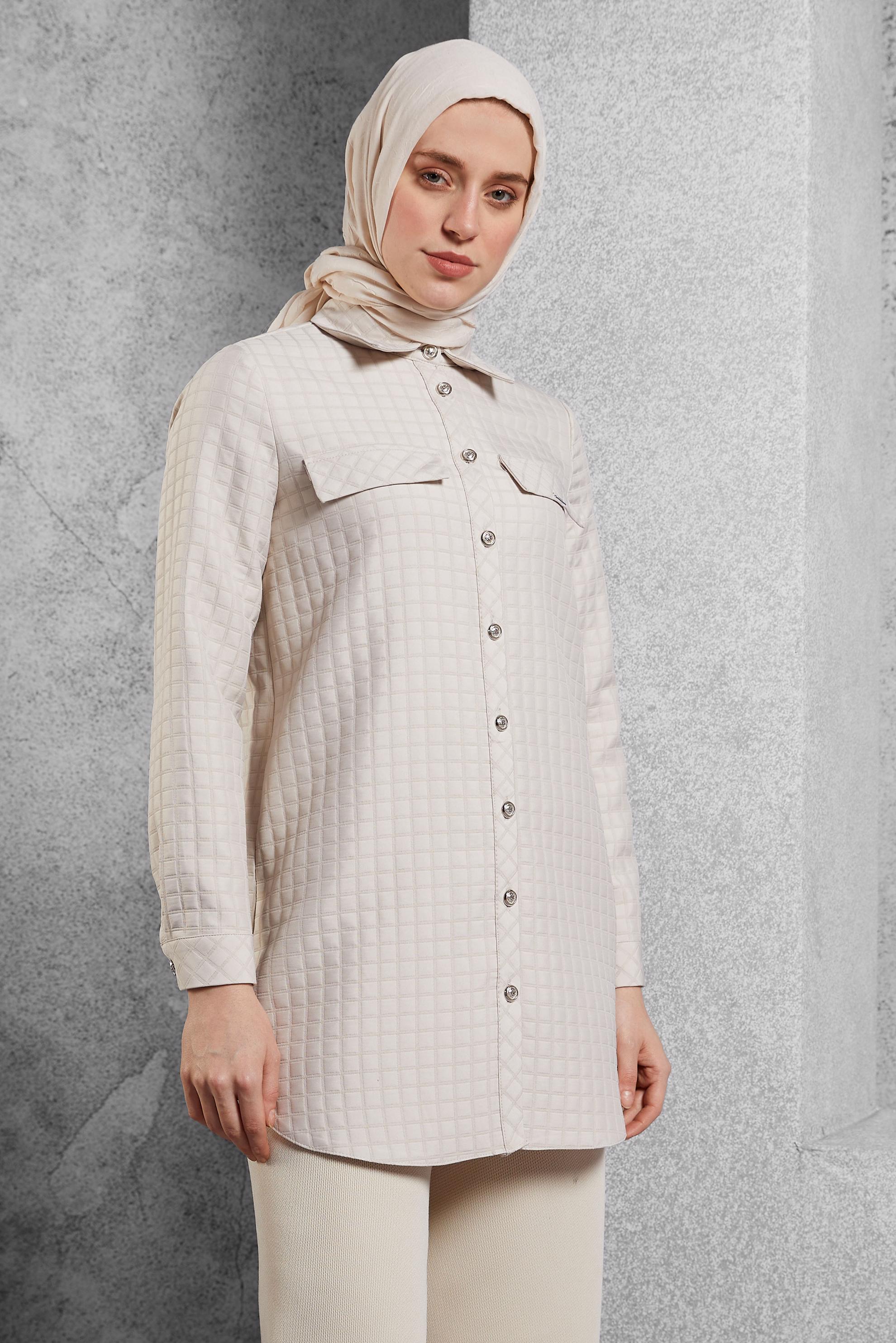 Vêtements hijab BEIGE TUNIQUE COL CHEMISE  45296