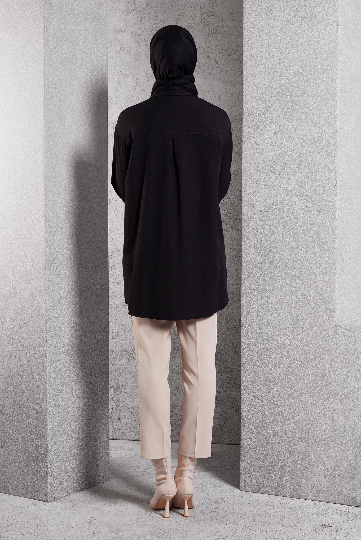 Tesettür giyim SİYAH GÖMLEK YAKA TUNİK 45068