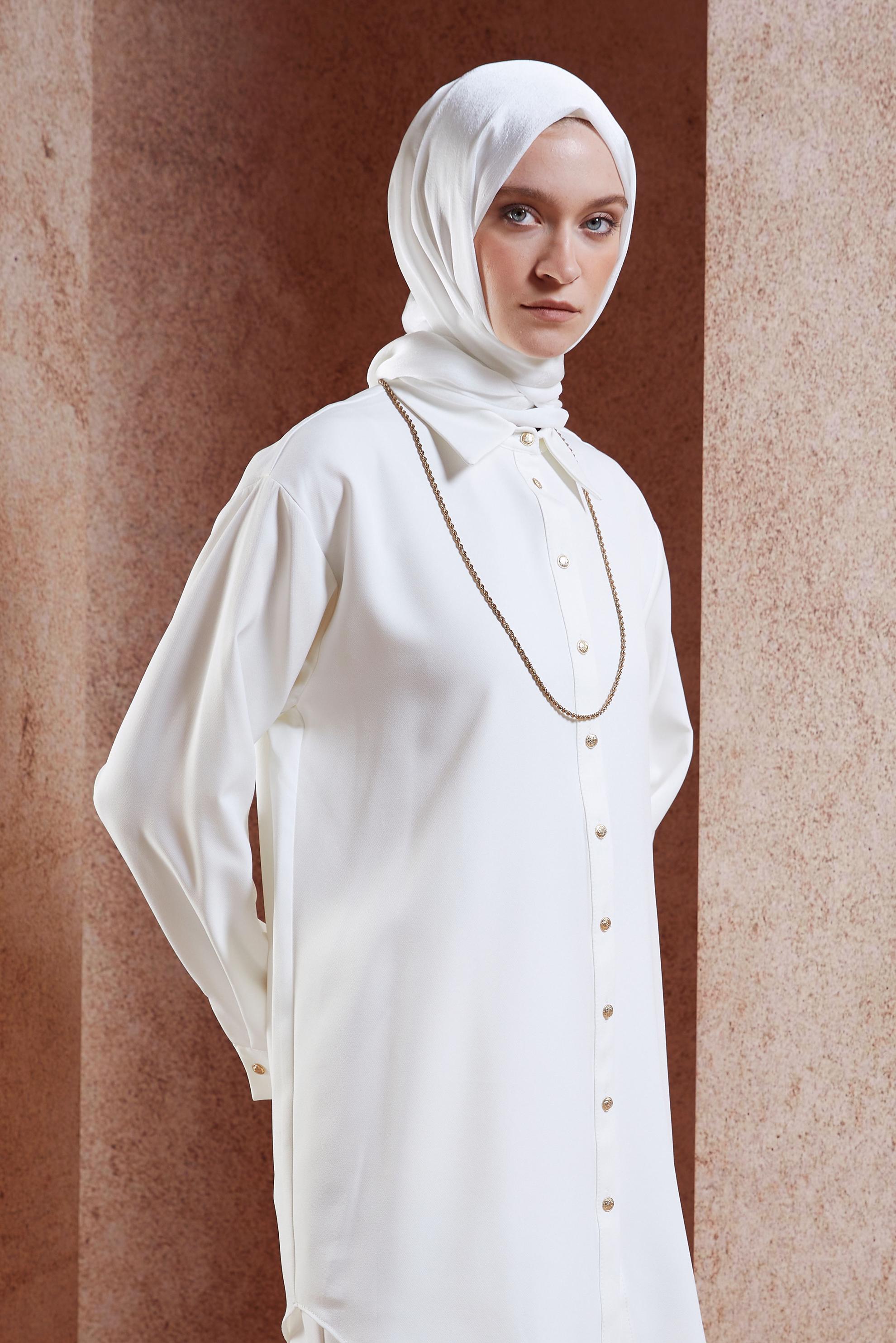 Tesettür giyim BEYAZ GÖMLEK YAKA TUNİK 45068