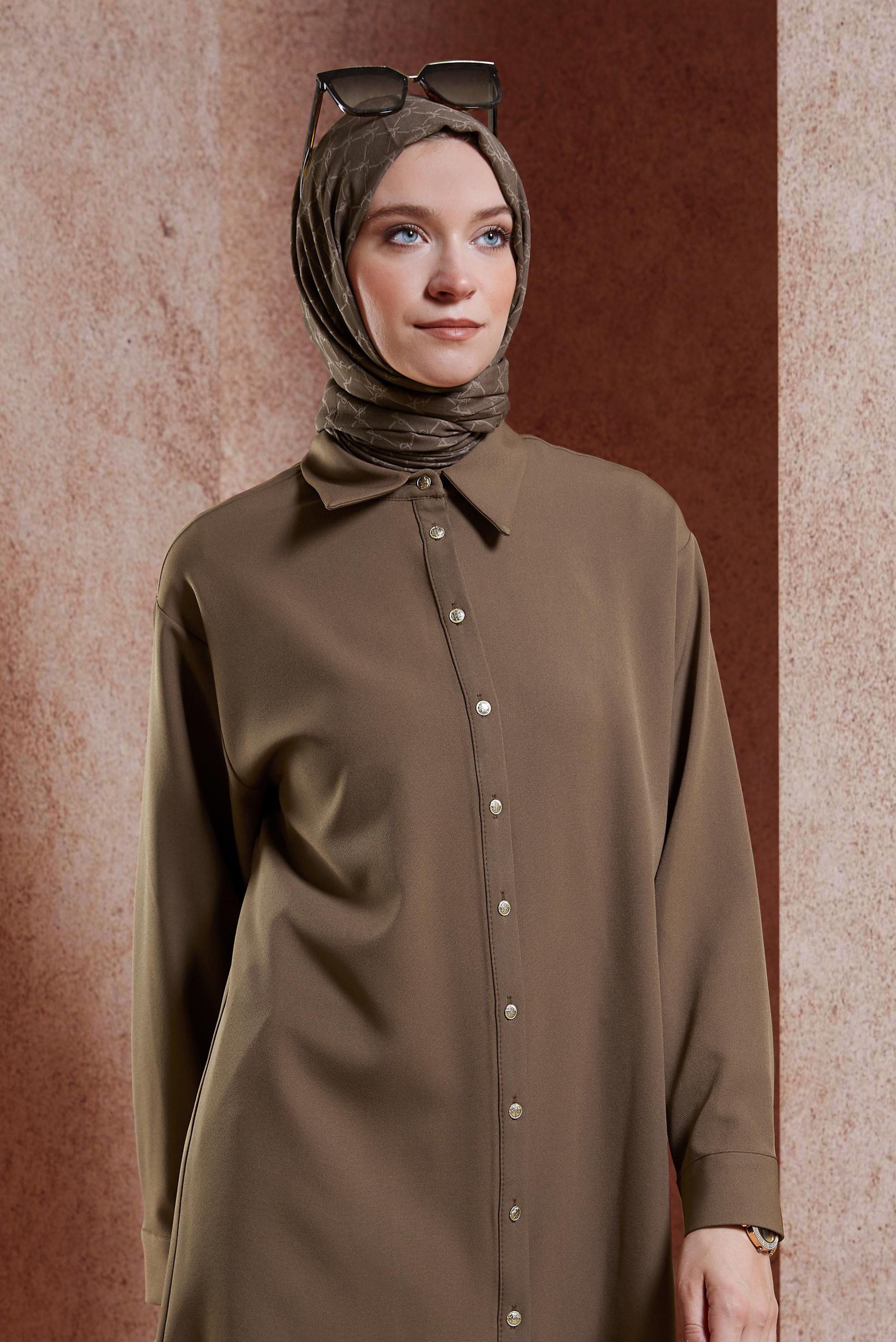 Tesettür giyim VİZON GÖMLEK YAKA TUNİK 45068