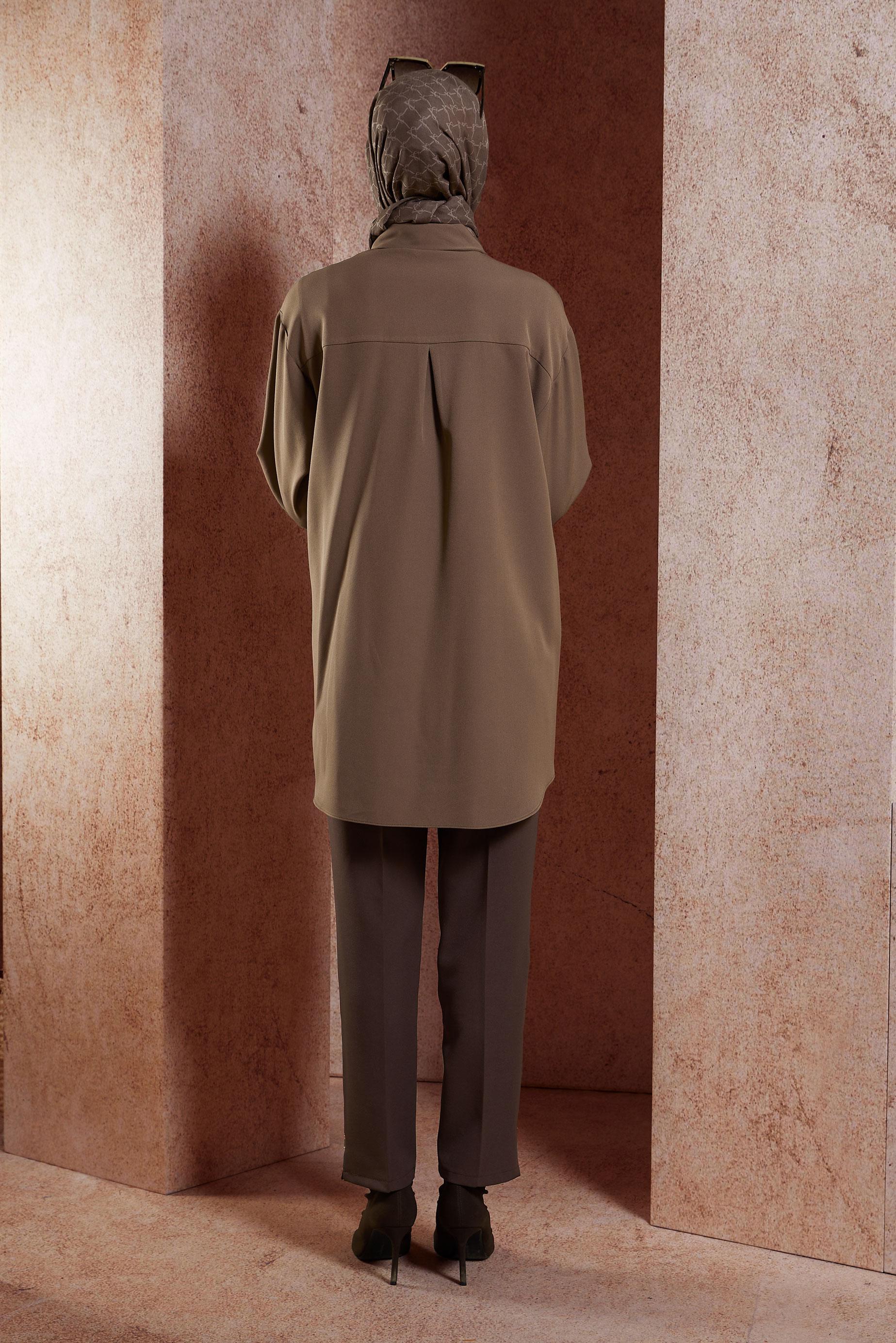 Tesettür giyim VİZON GÖMLEK YAKA TUNİK 45068