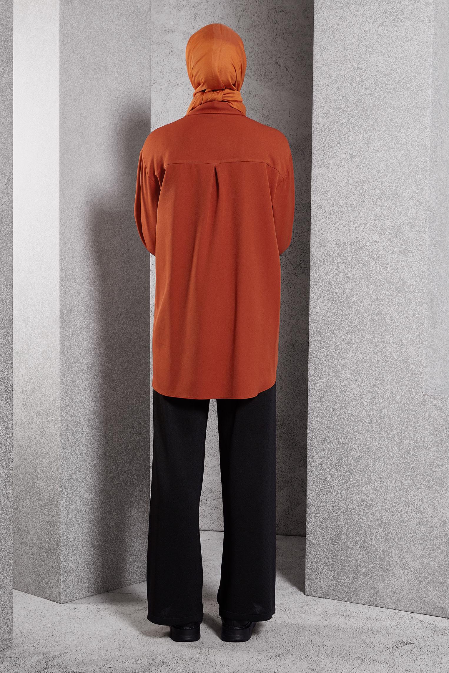 Tesettür giyim TURUNCU GÖMLEK YAKA TUNİK 45068