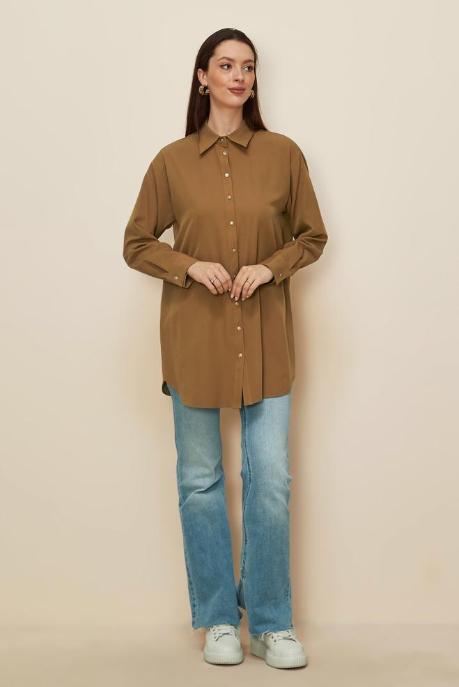 Vêtements hijab JAUNE TUNIQUE COL CHEMISE 45068 - ALVİNA