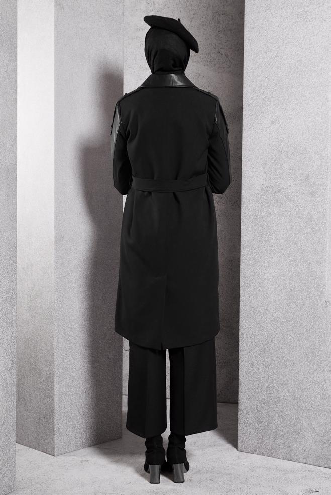 Hijab clothing BLACK BELTED TRENCH COAT 10907 - ALVİNA