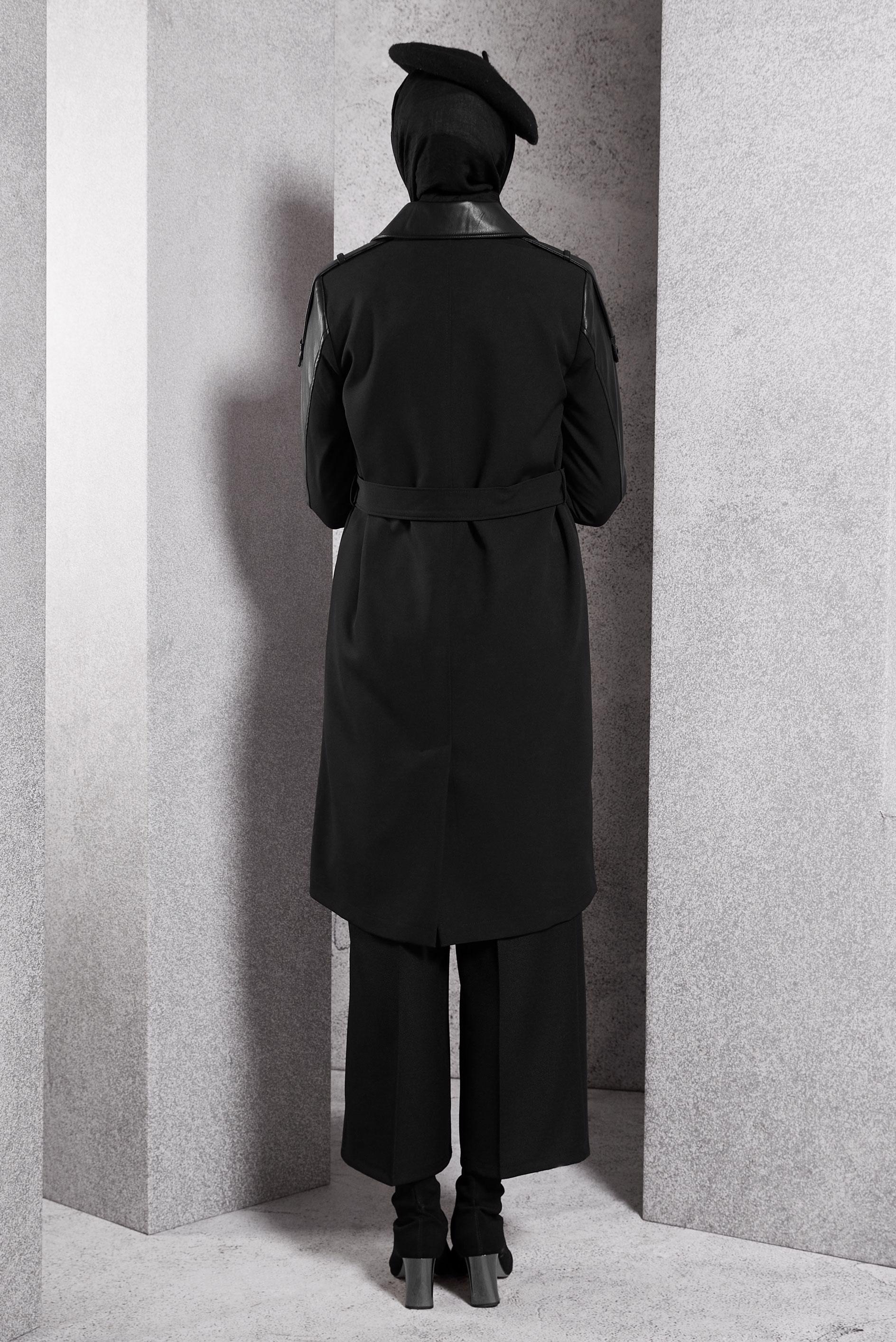 Tesettür giyim SİYAH KEMERLİ TRENÇKOT 10907