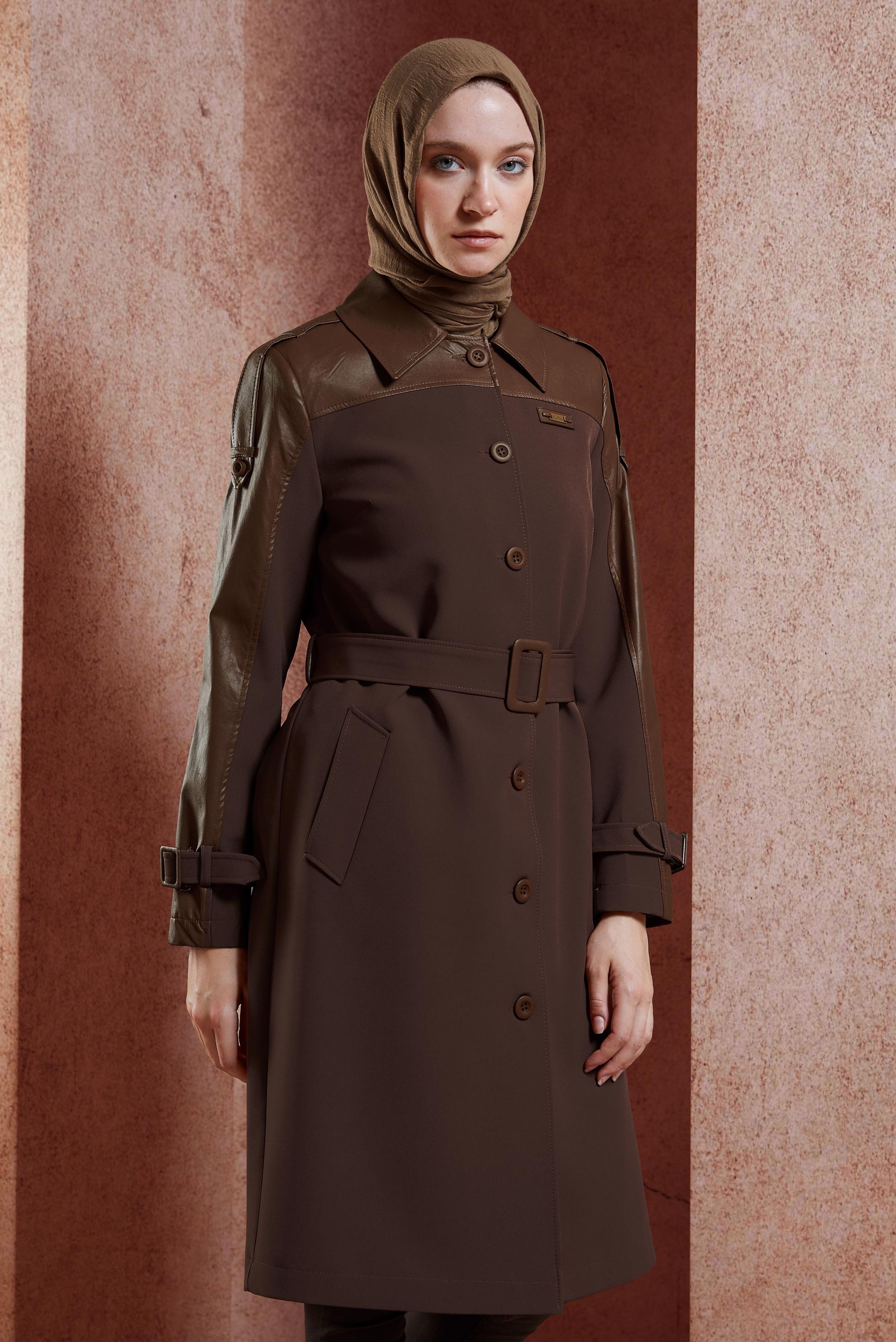 Hijab clothing BROWN BELTED TRENCH COAT 10907