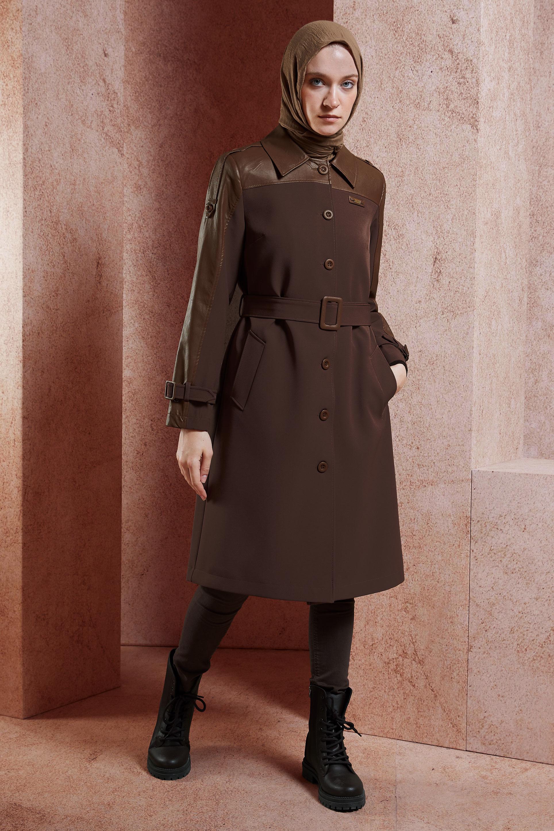 Hijab clothing BROWN BELTED TRENCH COAT 10907