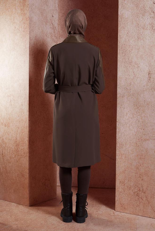 Hijab clothing BROWN BELTED TRENCH COAT 10907 - ALVİNA