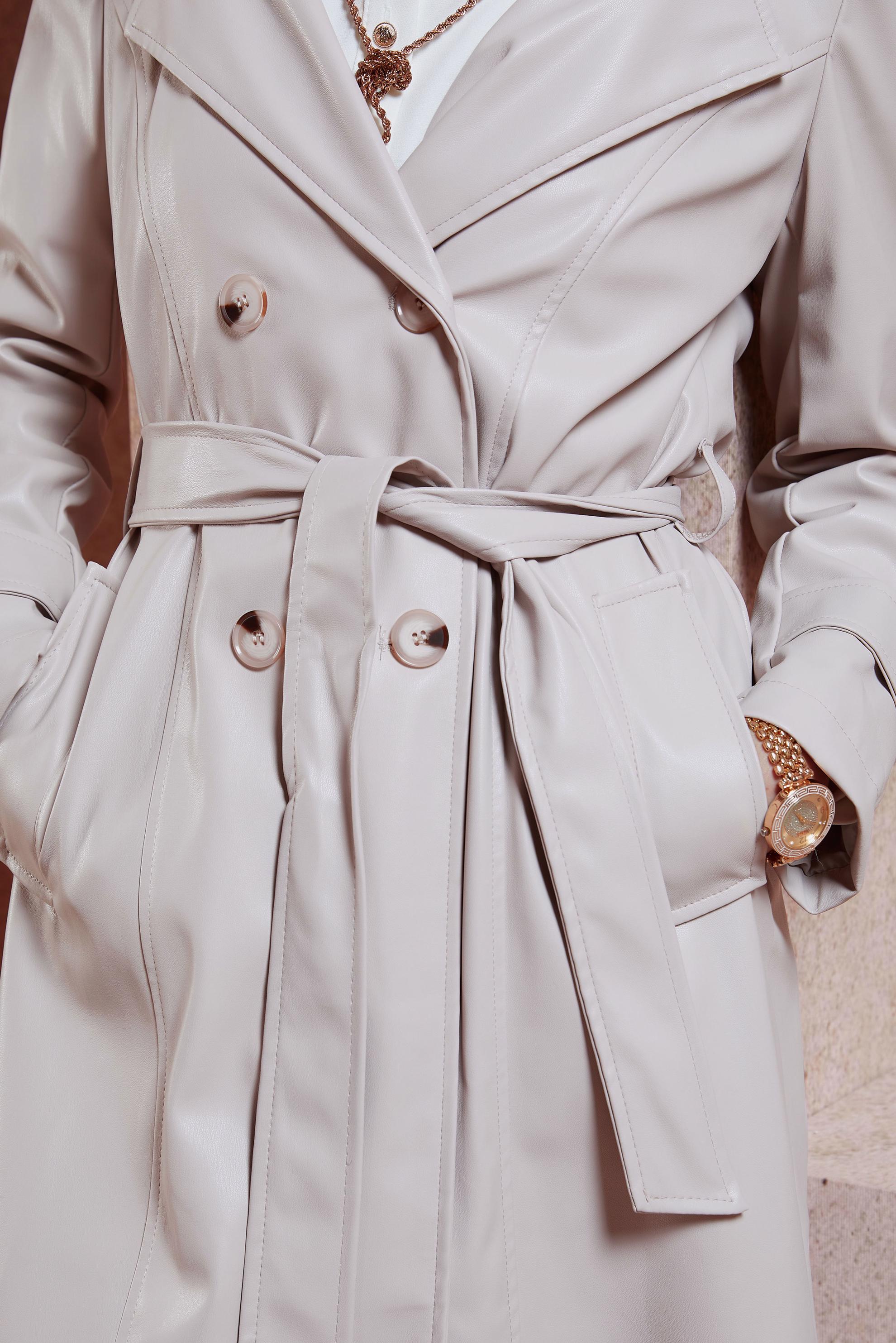 Tesettür giyim BEJ KUŞAKLI SUNİ DERİ TRENÇKOT 10908