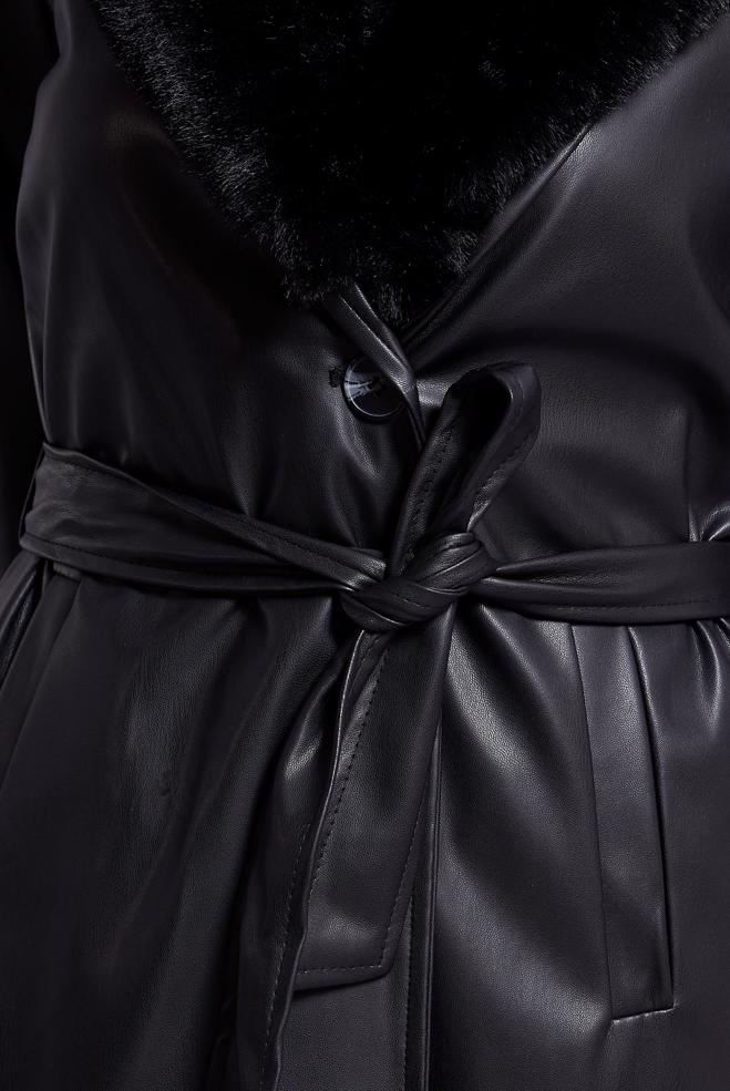 Hijab clothing BLACK FUR DETAILED TRENCH COAT 10909 - ALVİNA