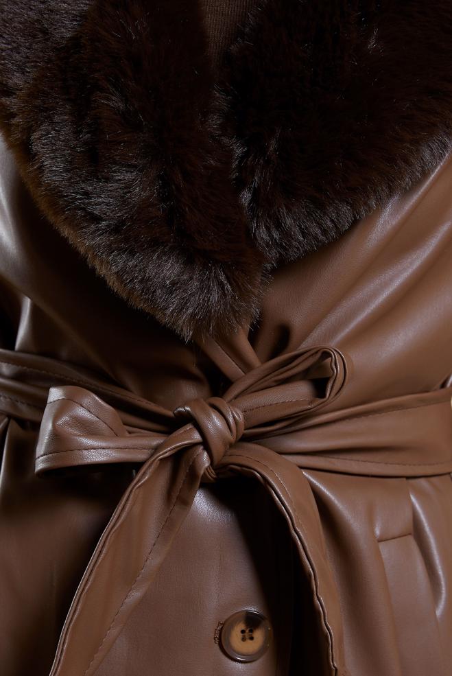 Hijab clothing BROWN FUR DETAILED TRENCH COAT 10909 - ALVİNA