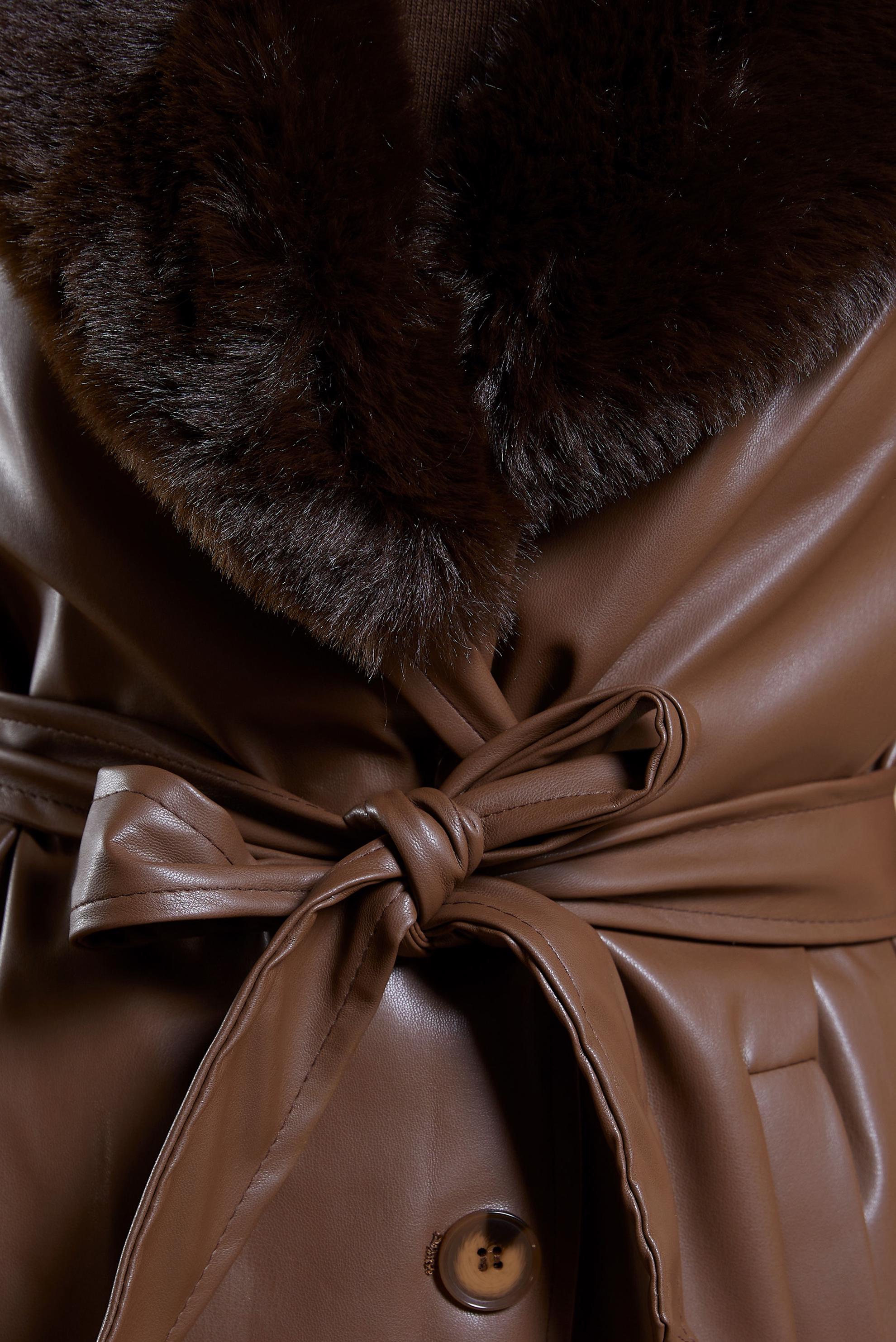 Vêtements hijab BRUN TRENCH-COAT AVEC DÉTAILS EN FOURRURE 10909