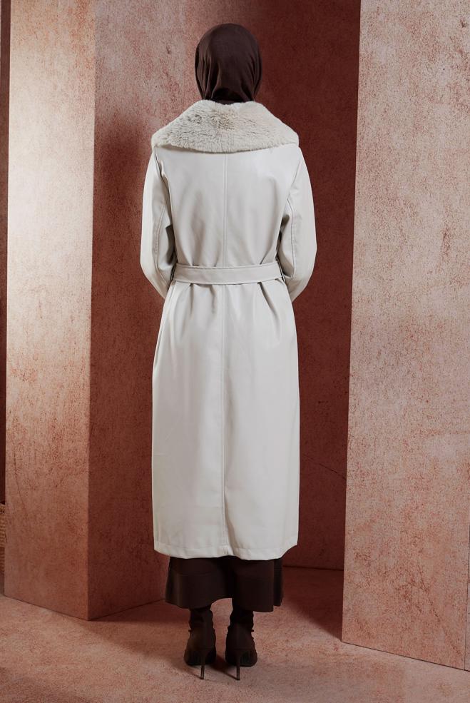 Hijab clothing BEIGE FUR DETAILED TRENCH COAT 10909 - ALVİNA