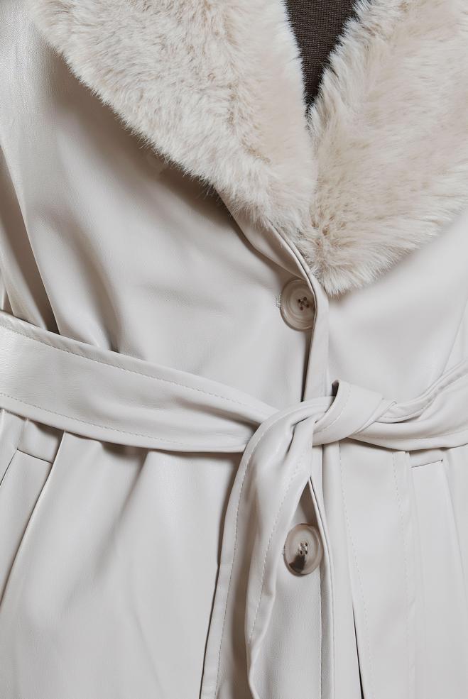 Hijab clothing BEIGE FUR DETAILED TRENCH COAT 10909 - ALVİNA