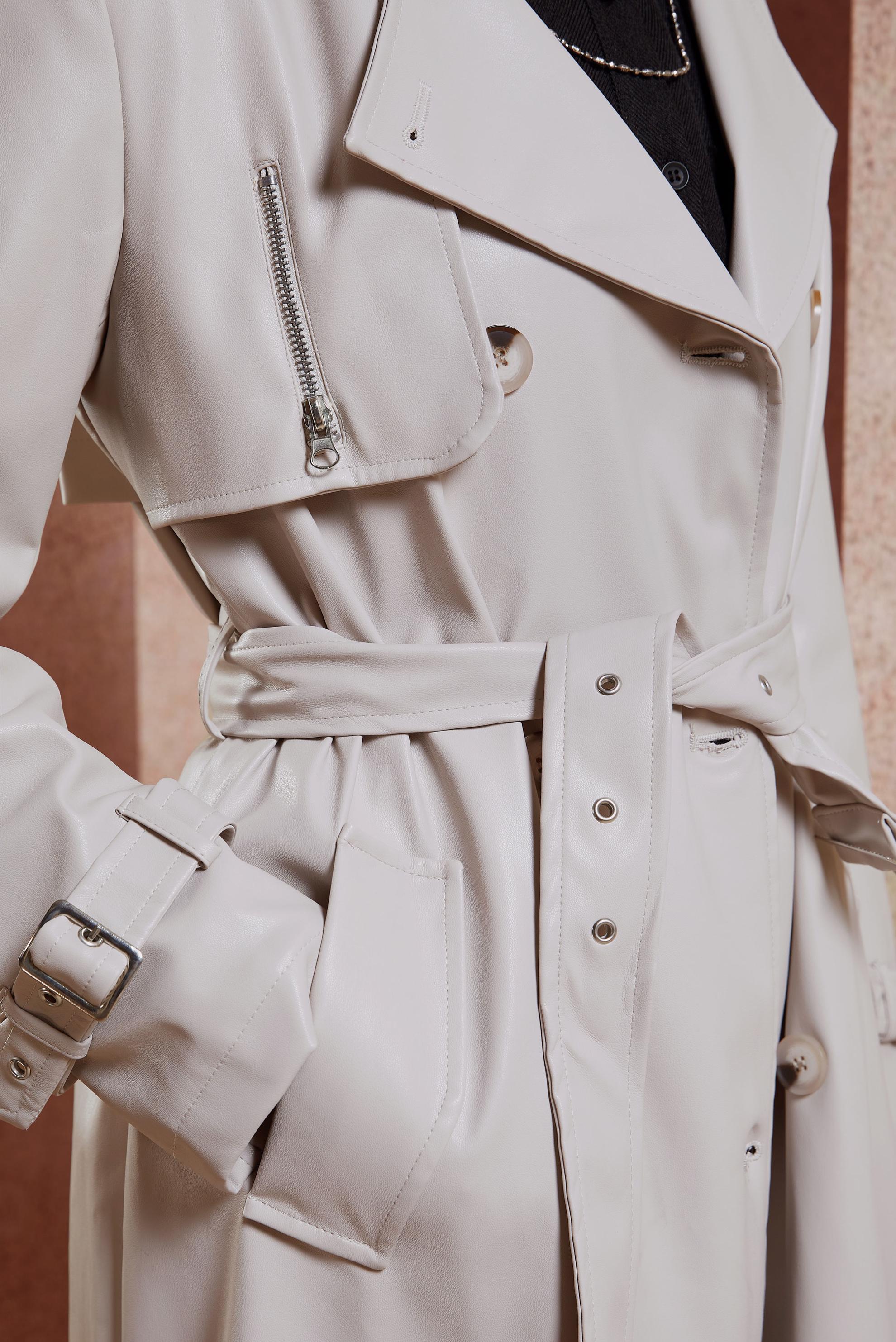 Tesettür giyim BEJ KEMERLİ SUNİ DERİ TRENÇKOT 10910