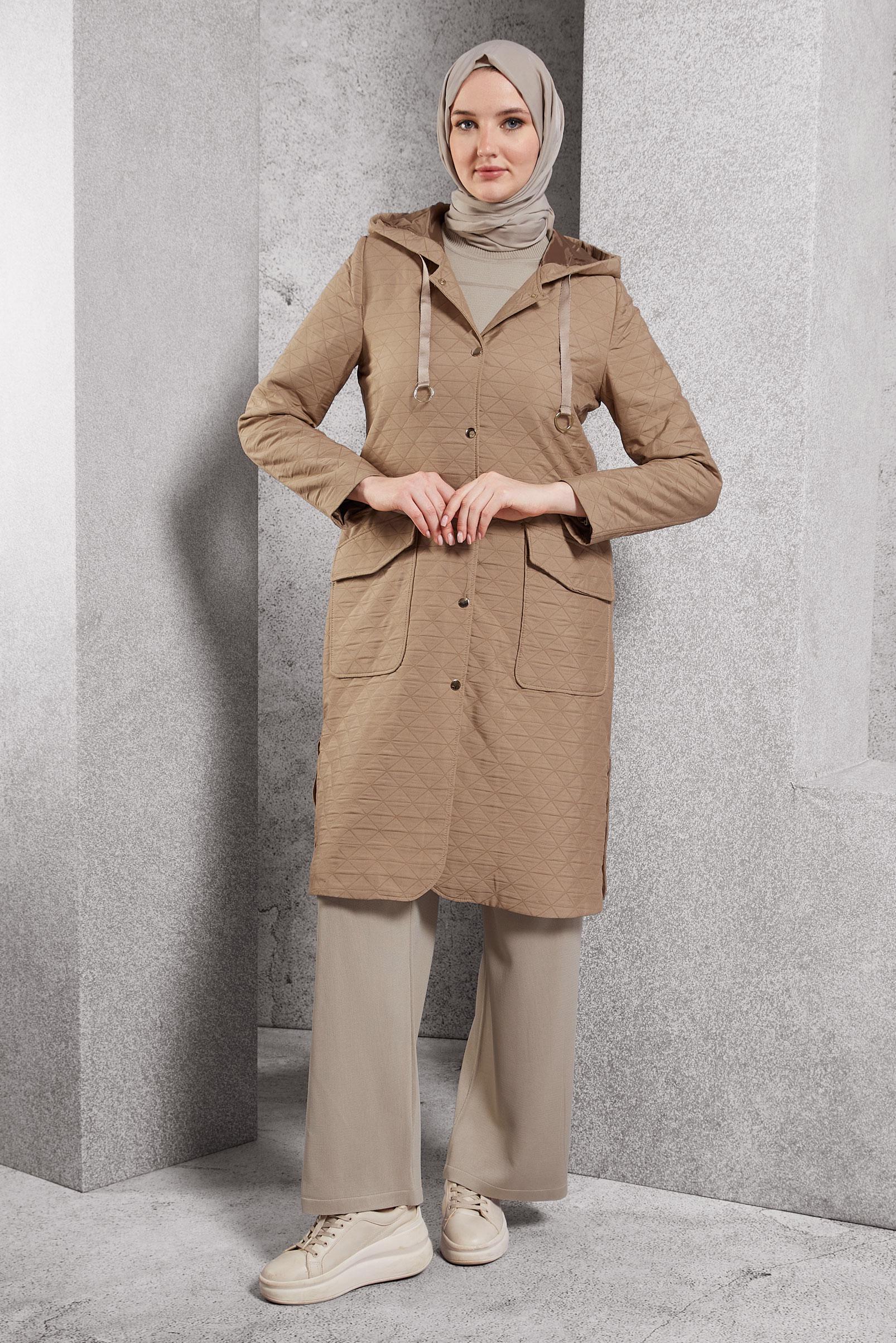 Vêtements hijab BRUN TRENCH-COAT À CAPUCHE 10912