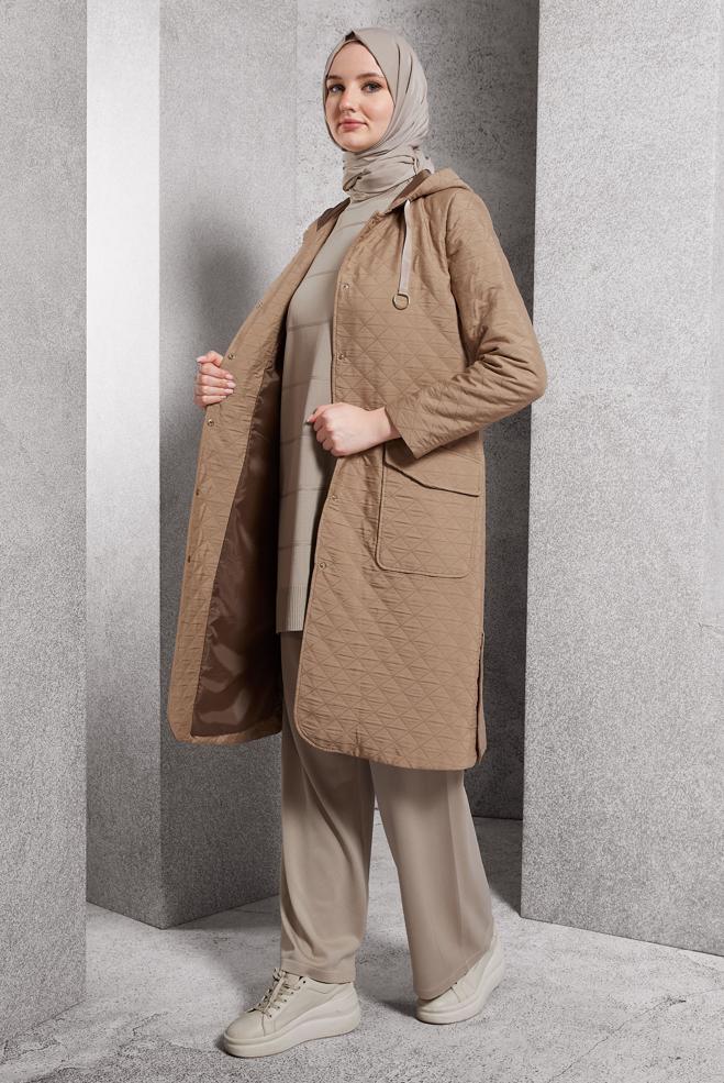 Vêtements hijab BRUN TRENCH-COAT À CAPUCHE 10912 - ALVİNA