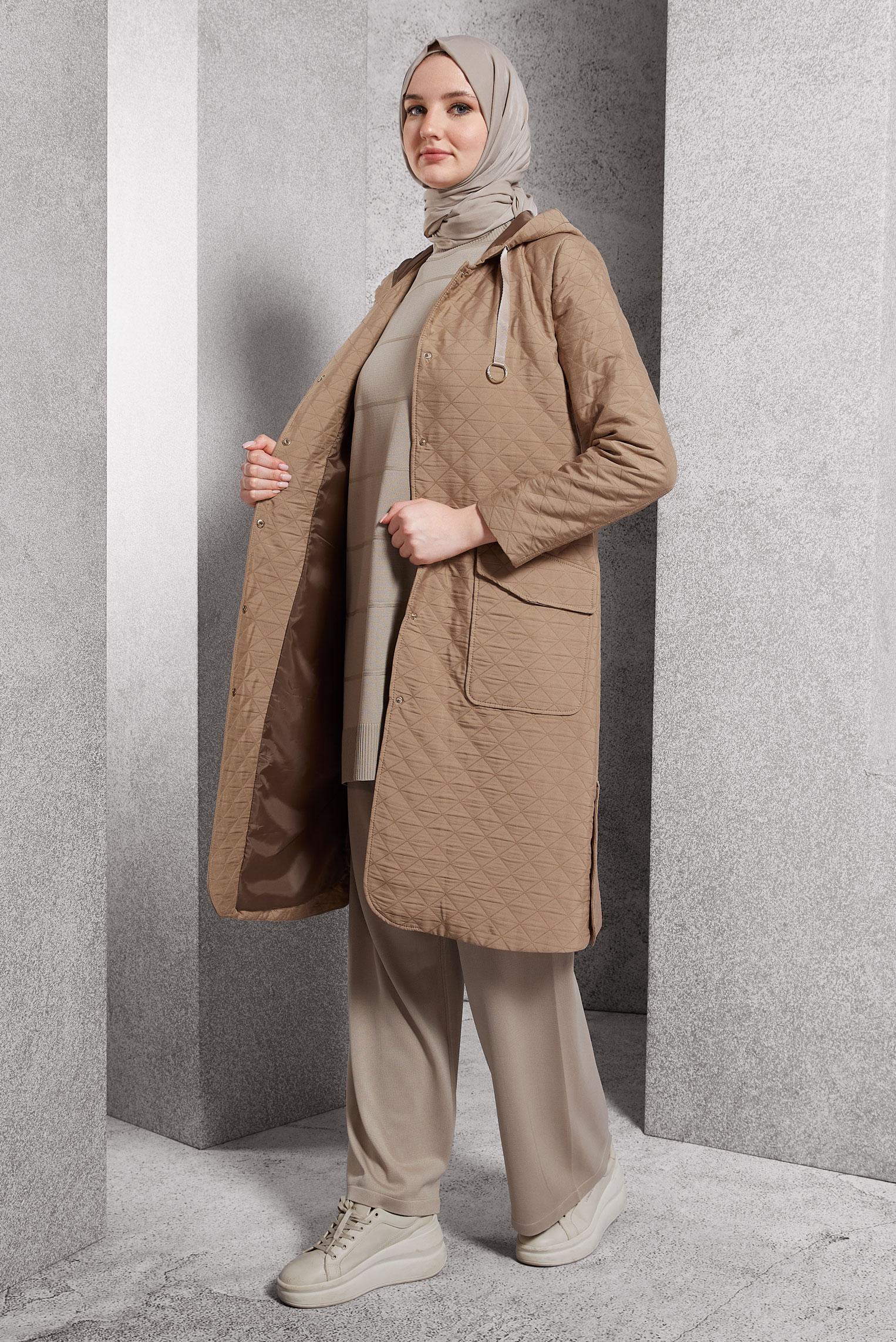 Vêtements hijab BRUN TRENCH-COAT À CAPUCHE 10912