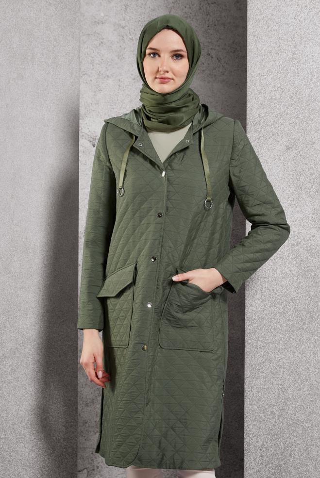 Vêtements hijab KAKI TRENCH-COAT À CAPUCHE 10912 - ALVİNA
