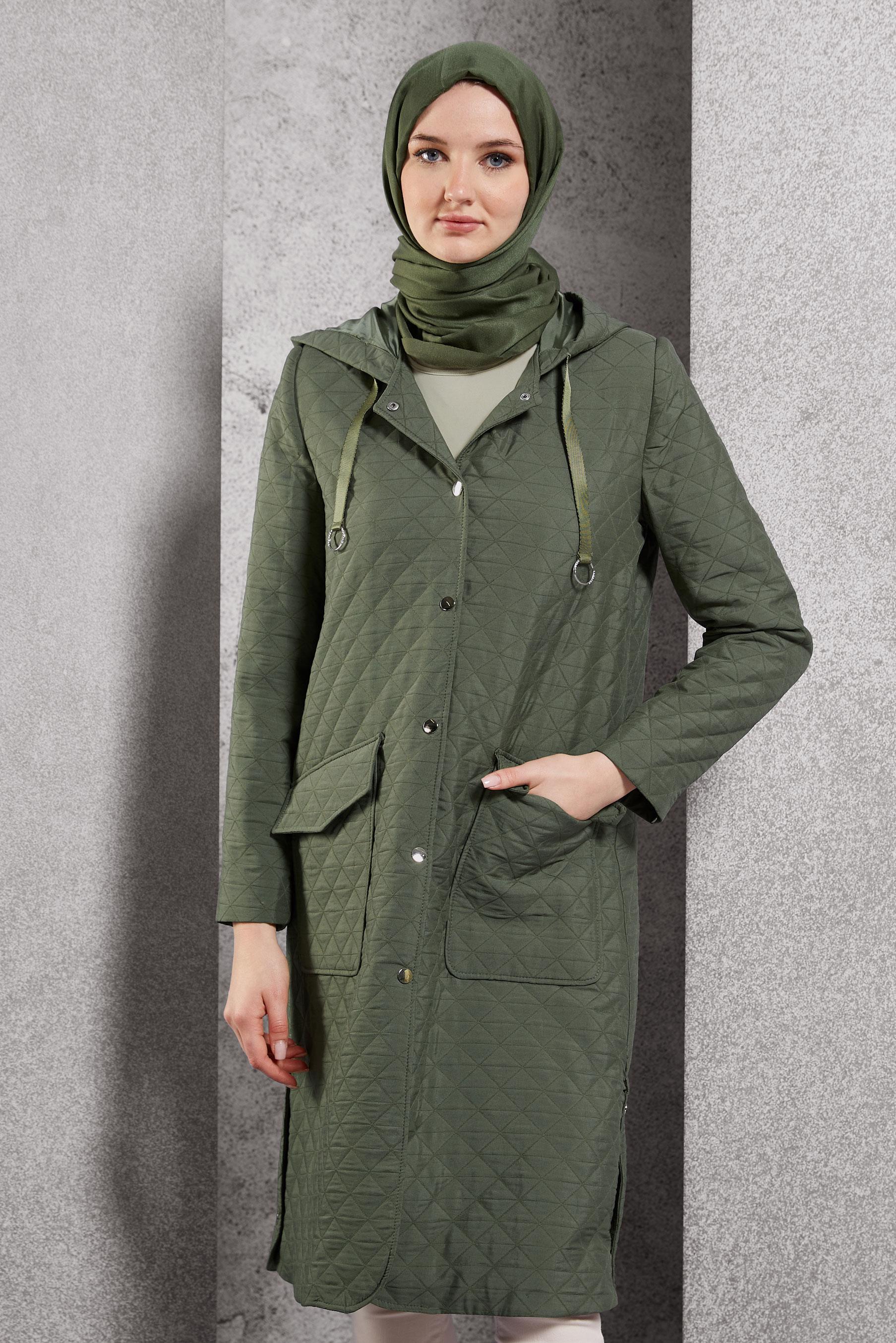 Vêtements hijab KAKI TRENCH-COAT À CAPUCHE 10912