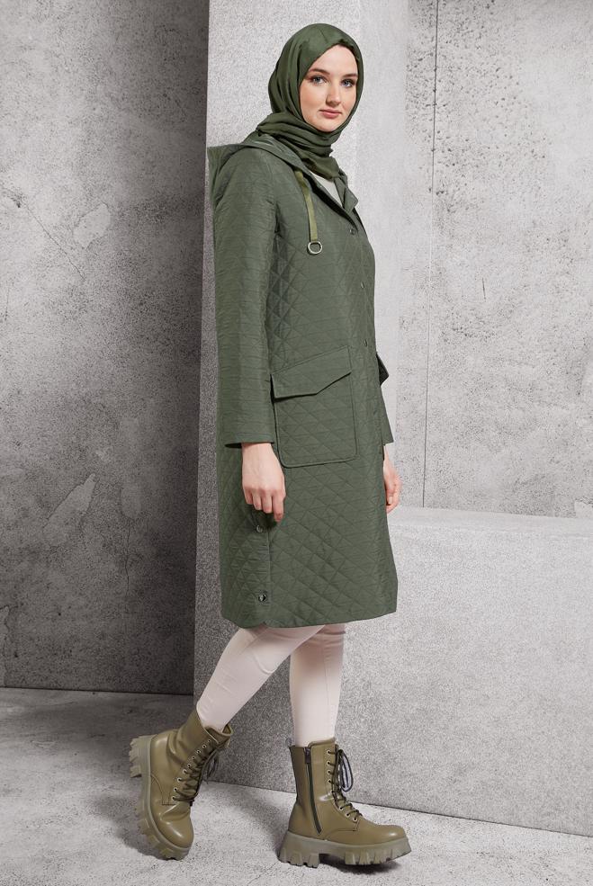 Vêtements hijab KAKI TRENCH-COAT À CAPUCHE 10912 - ALVİNA