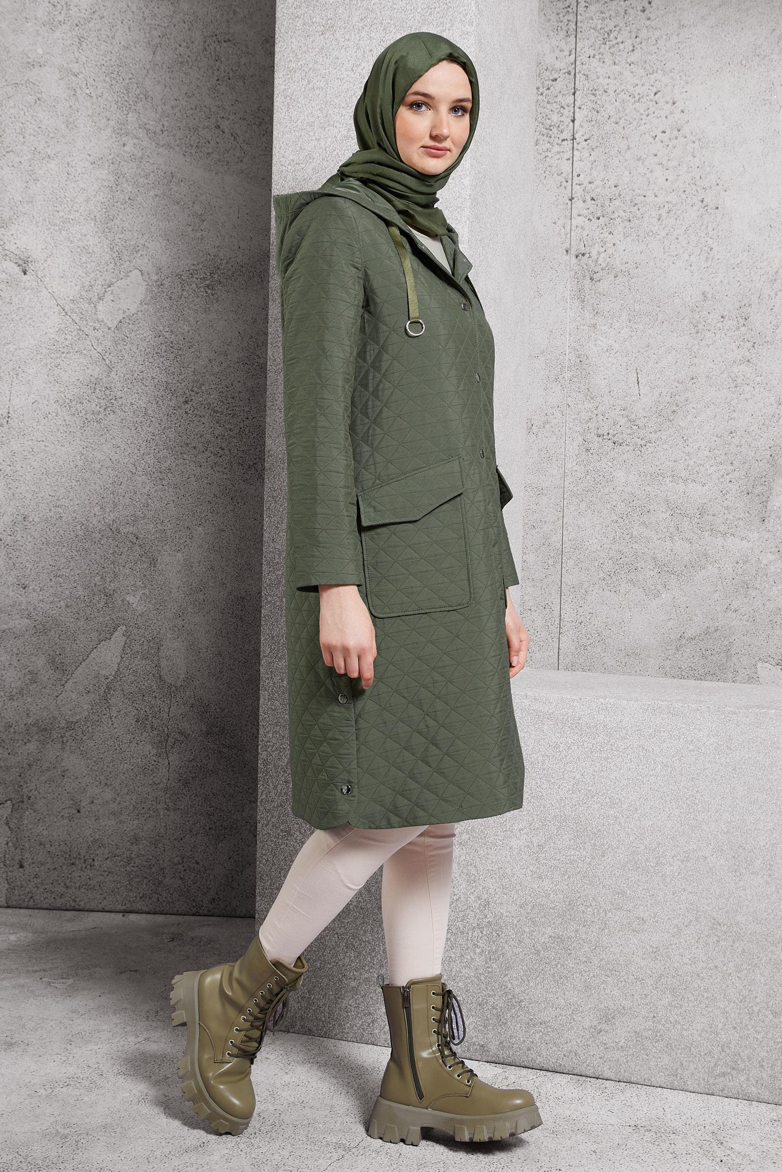 Vêtements hijab KAKI TRENCH-COAT À CAPUCHE 10912
