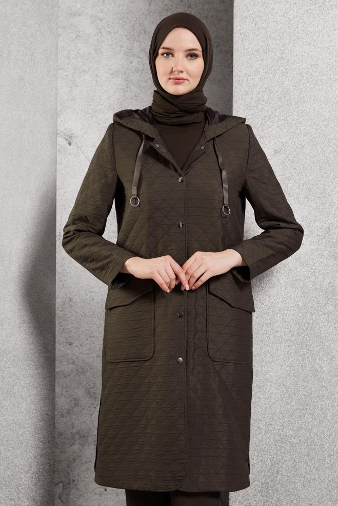 Vêtements hijab BRUN TRENCH-COAT À CAPUCHE 10912 - ALVİNA
